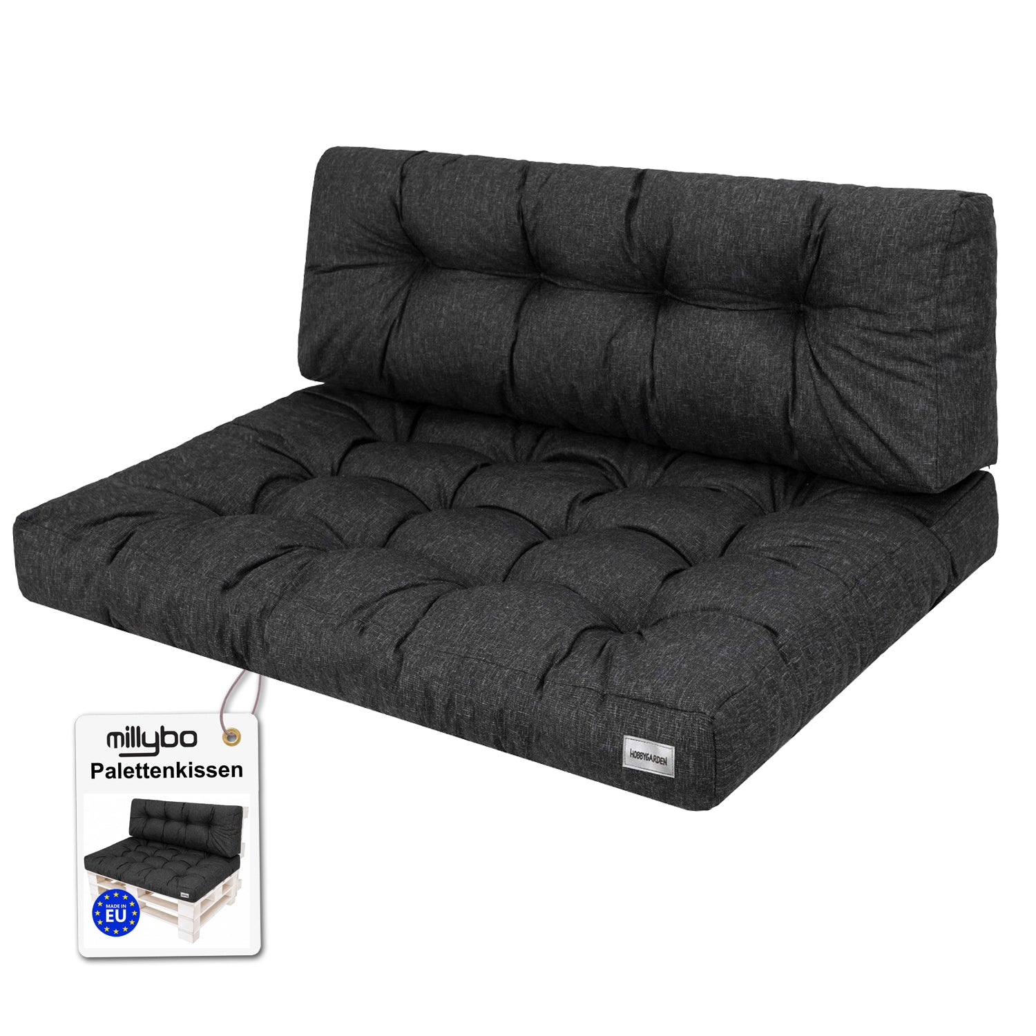 MILLYBO Palettenkissen LEO Set 1+1 Schwarz – Komfort & Stil für deinen Garten
