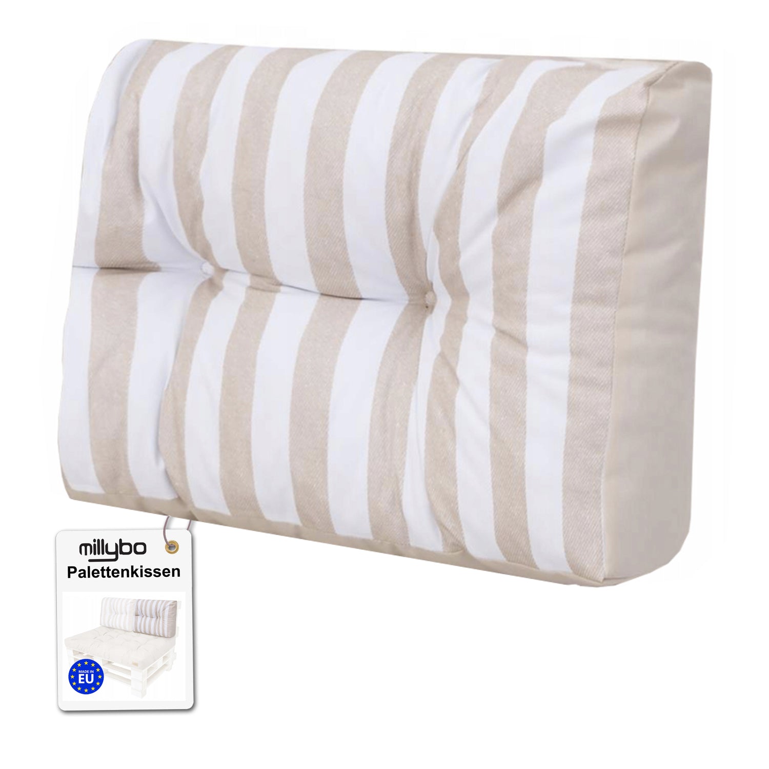 MILLYBO Palettenkissen Rückenlehne 60x40 cm LEO – Outdoor Gartenkissen - Ecru/Streifen