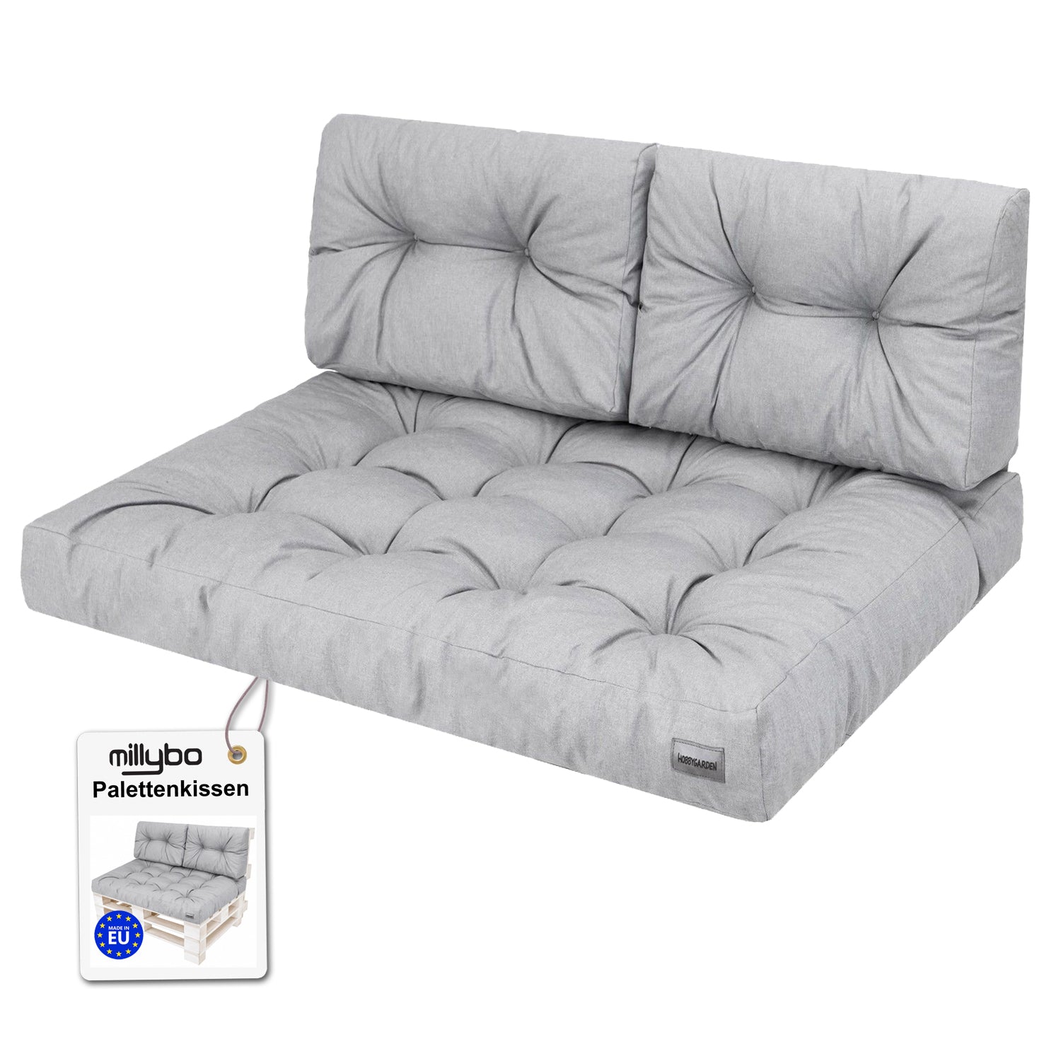 MILLYBO Palettenkissen LEO Set 1+2 Hellgrau – Komfort & Stil für deinen Garten