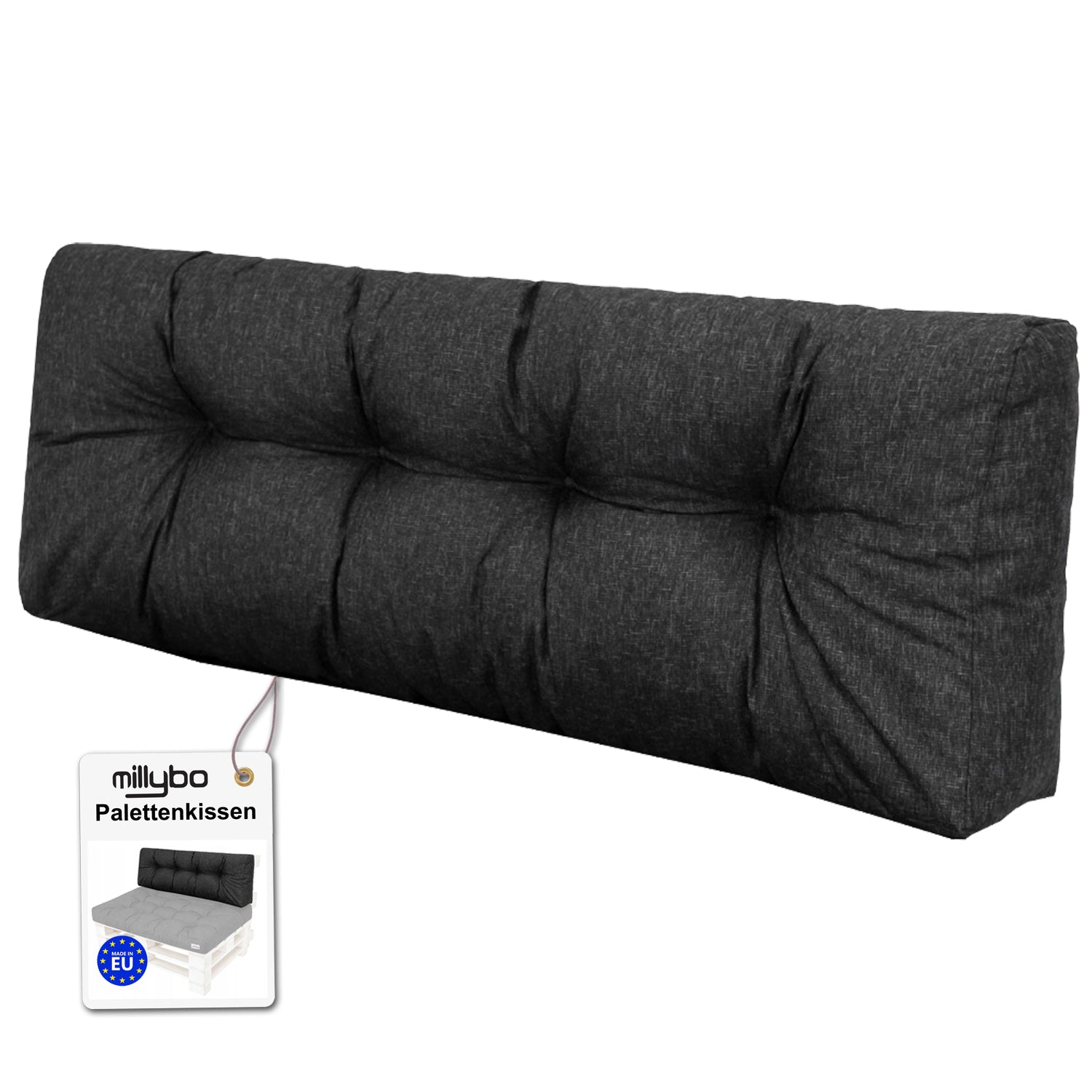 MILLYBO Palettenkissen Rückenlehne 120x40 cm LEO – Outdoor Gartenkissen - Schwarz