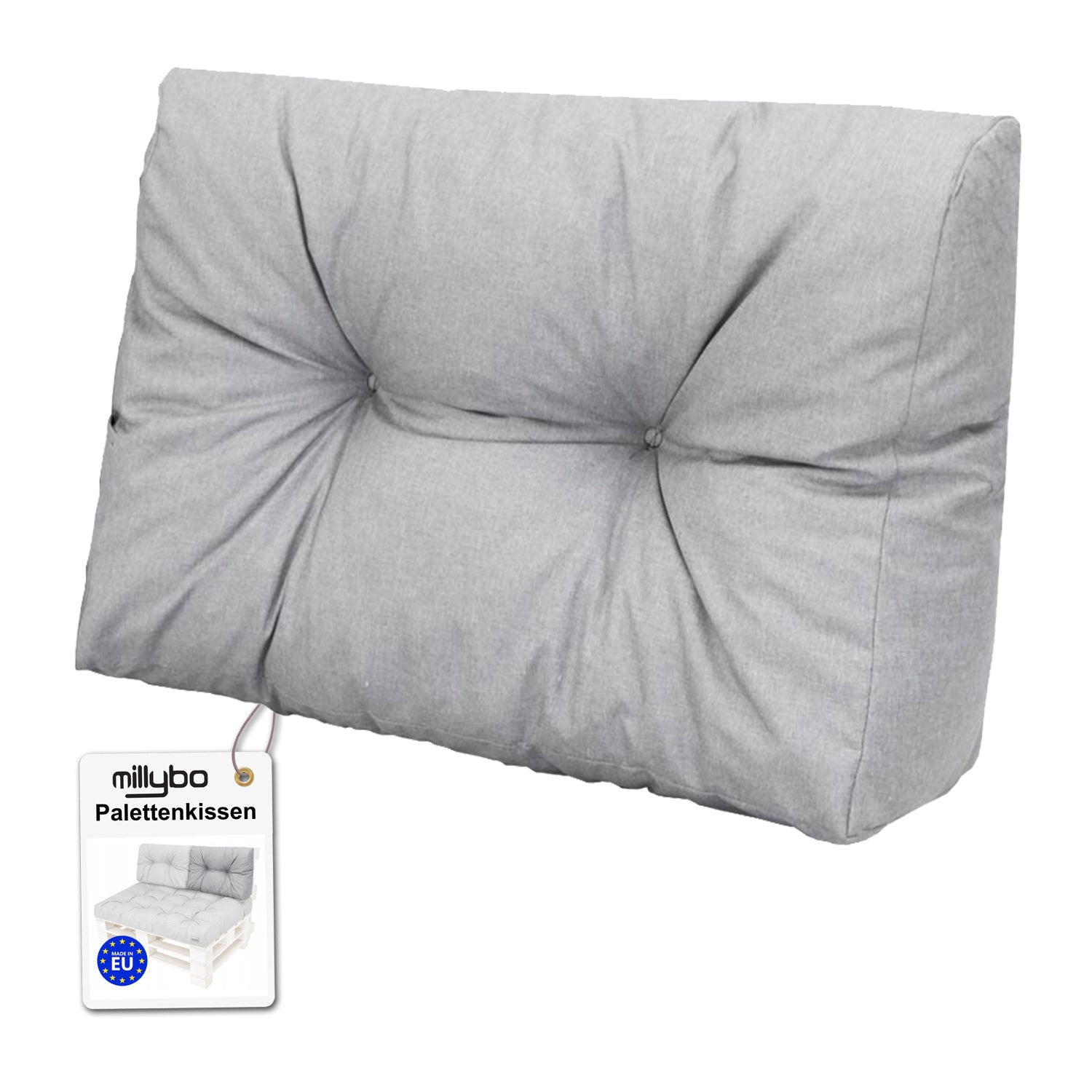 MILLYBO Palettenkissen Rückenlehne 60x40 cm LEO – Outdoor Gartenkissen - Hellgrau