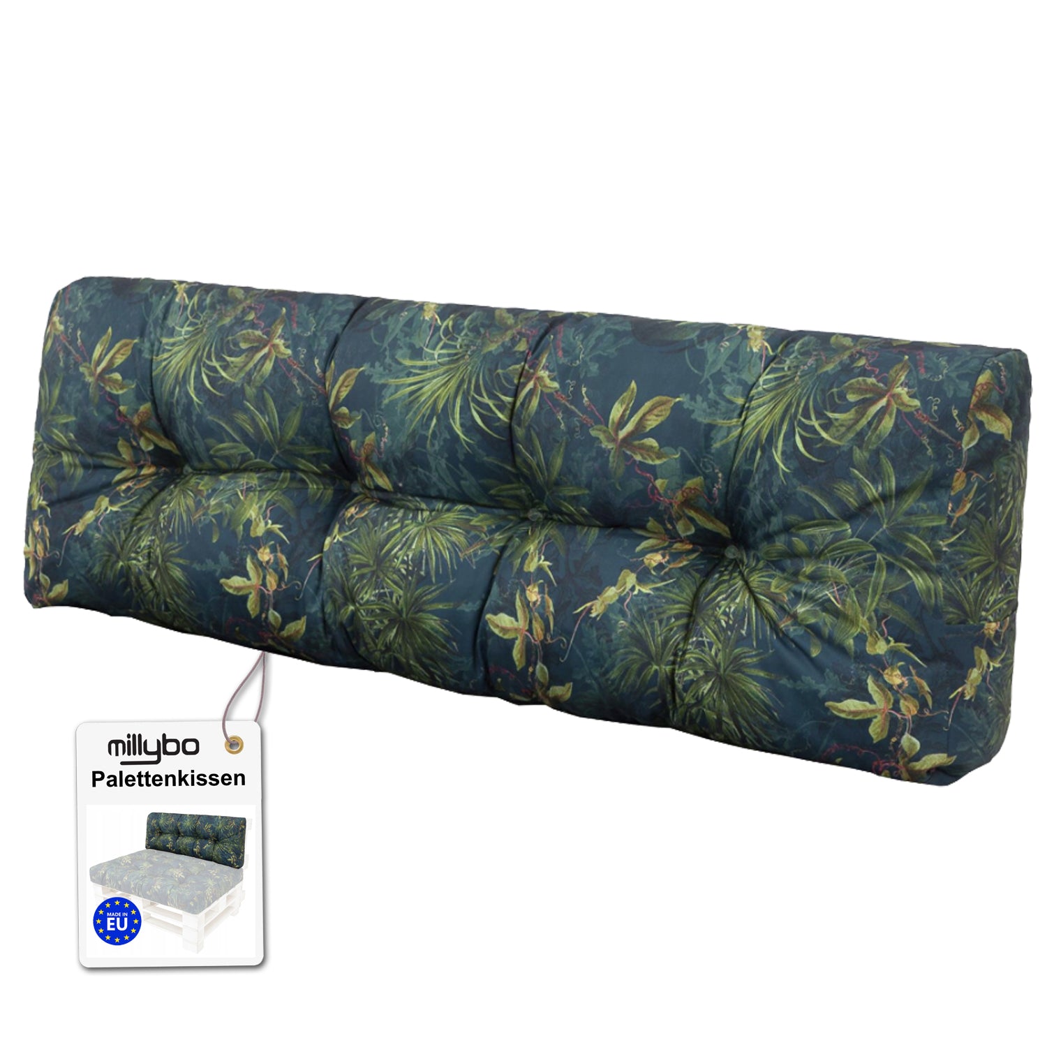MILLYBO Palettenkissen Rückenlehne 120x40 cm LEO – Outdoor Gartenkissen - Grüne Wiese