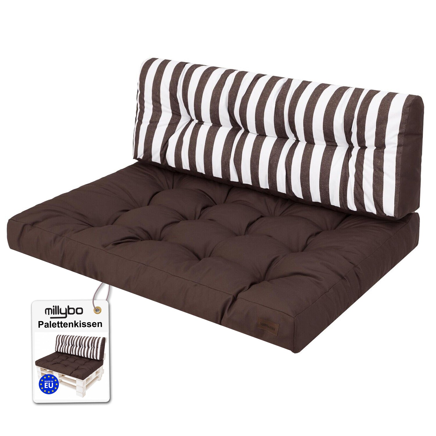 MILLYBO Palettenkissen LEO Set 1+1 Braun/Streifen – Komfort & Stil für deinen Garten