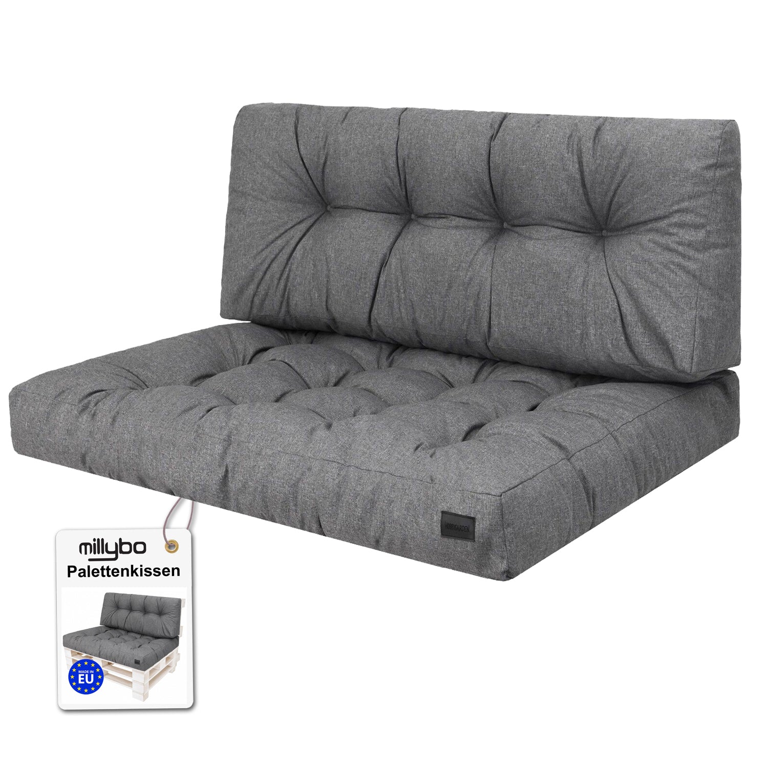 MILLYBO Palettenkissen LEO Set 1+1 Graphit – Komfort & Stil für deinen Garten
