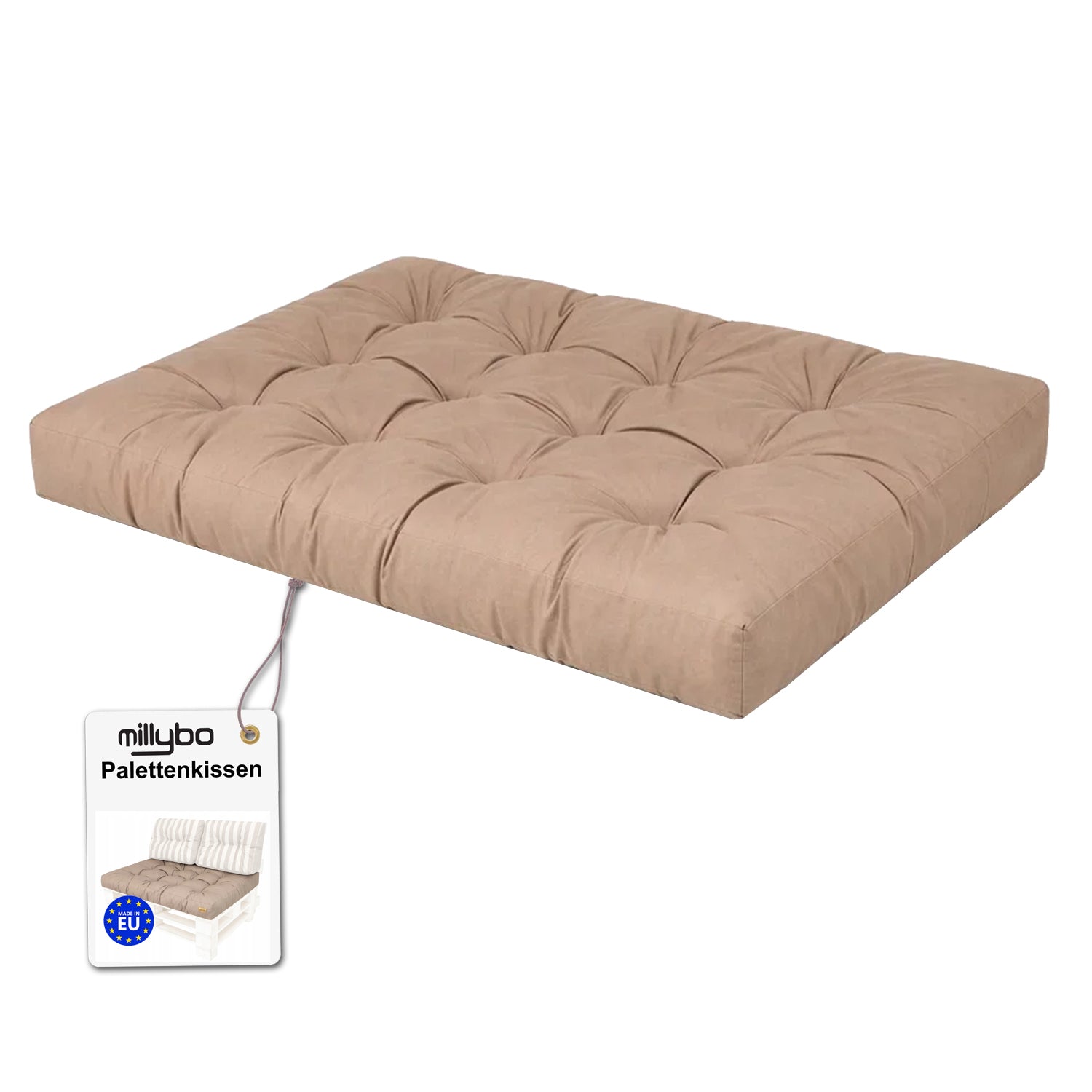 MILLYBO Palettenkissen LEO 120x80 cm – Gartenkissen, Sitzmatratze 12 cm dick - Beige