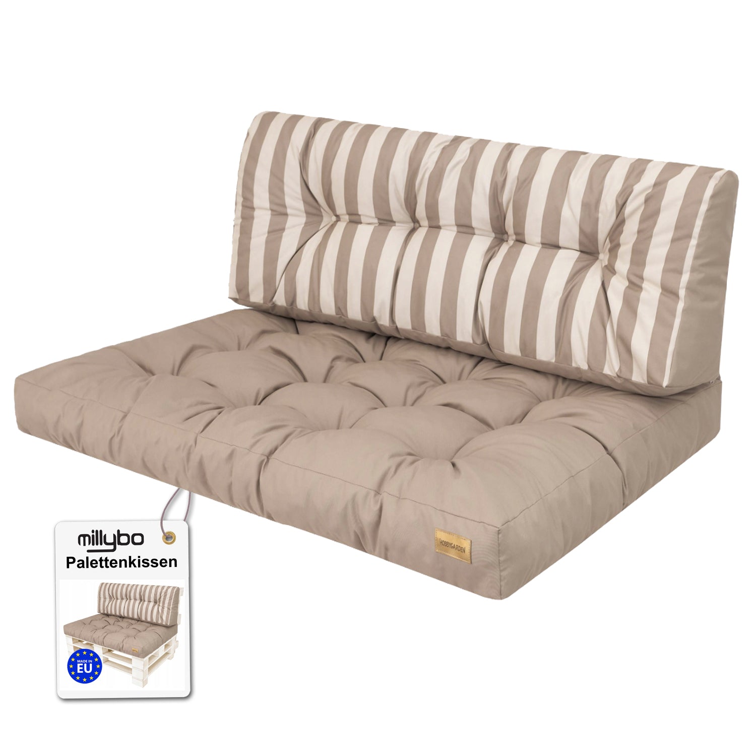 MILLYBO Palettenkissen LEO Set 1+1 Beige/Streifen – Komfort & Stil für deinen Garten