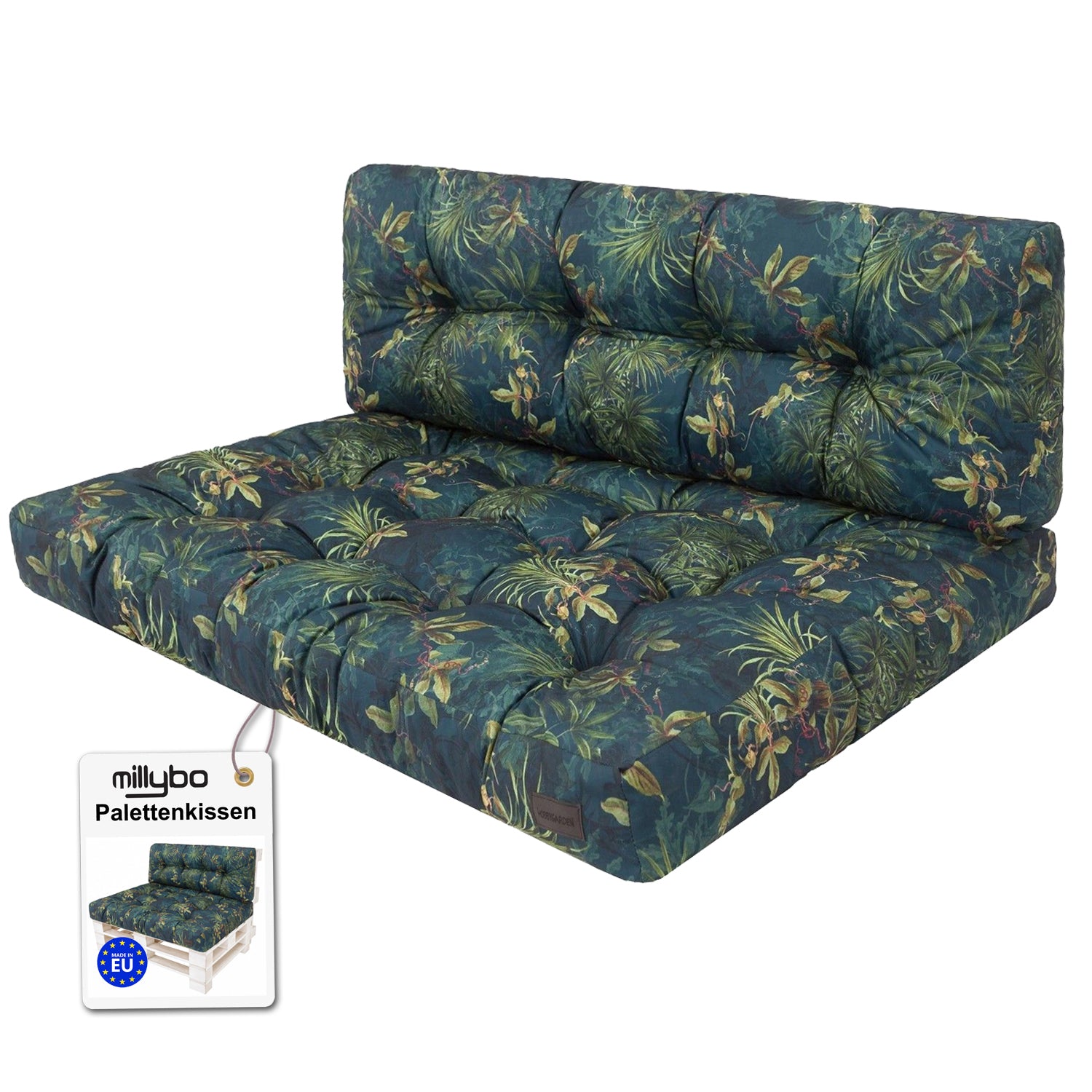 MILLYBO Palettenkissen LEO Set 1+1 Grüne Wiese – Komfort & Stil für deinen Garten