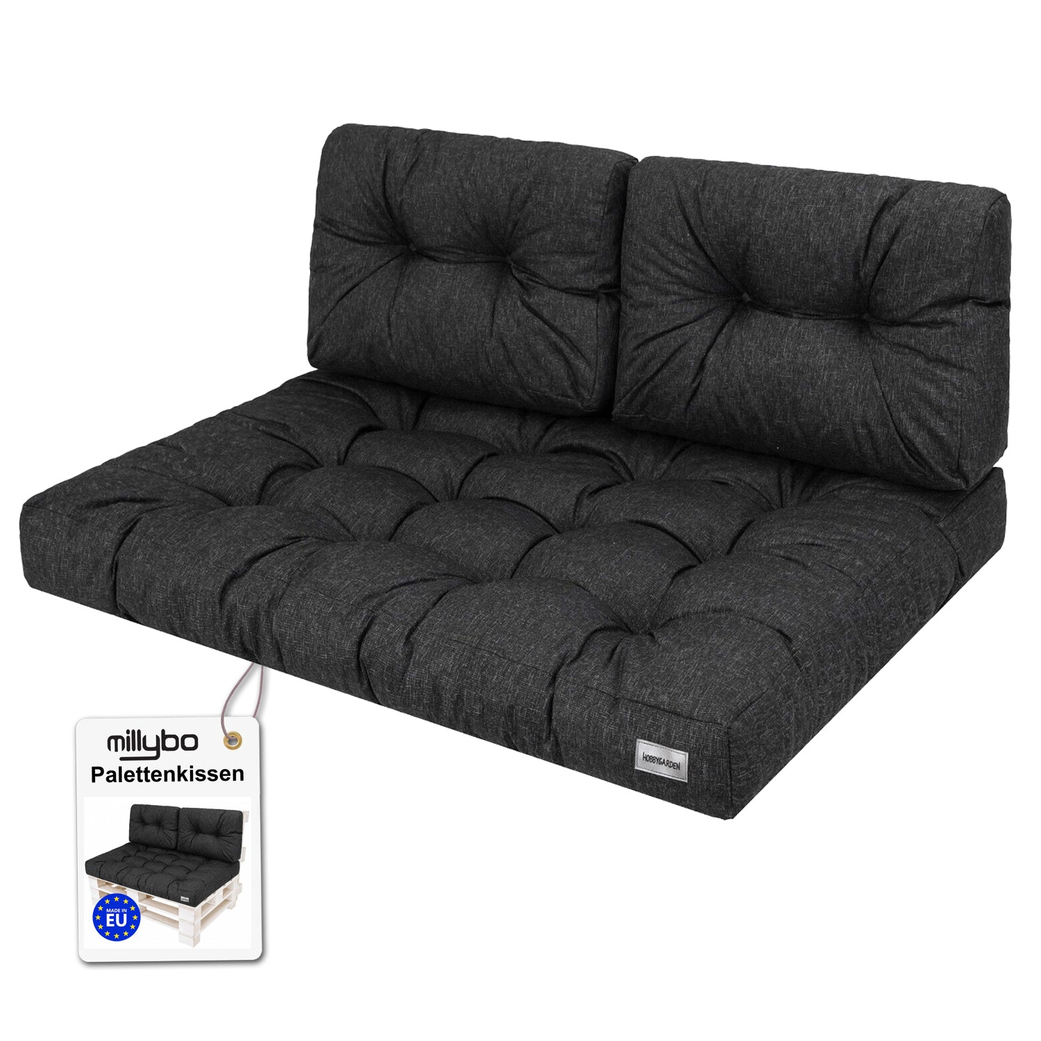 MILLYBO Palettenkissen LEO Set 1+2 Schwarz – Komfort & Stil für deinen Garten