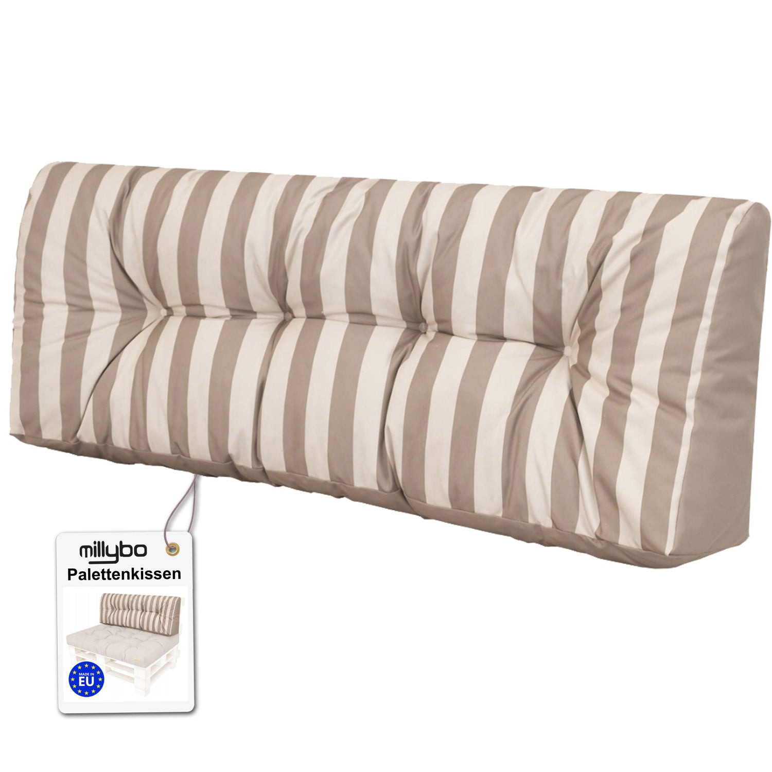 MILLYBO Palettenkissen Rückenlehne 120x40 cm LEO – Outdoor Gartenkissen - Beige/Streifen