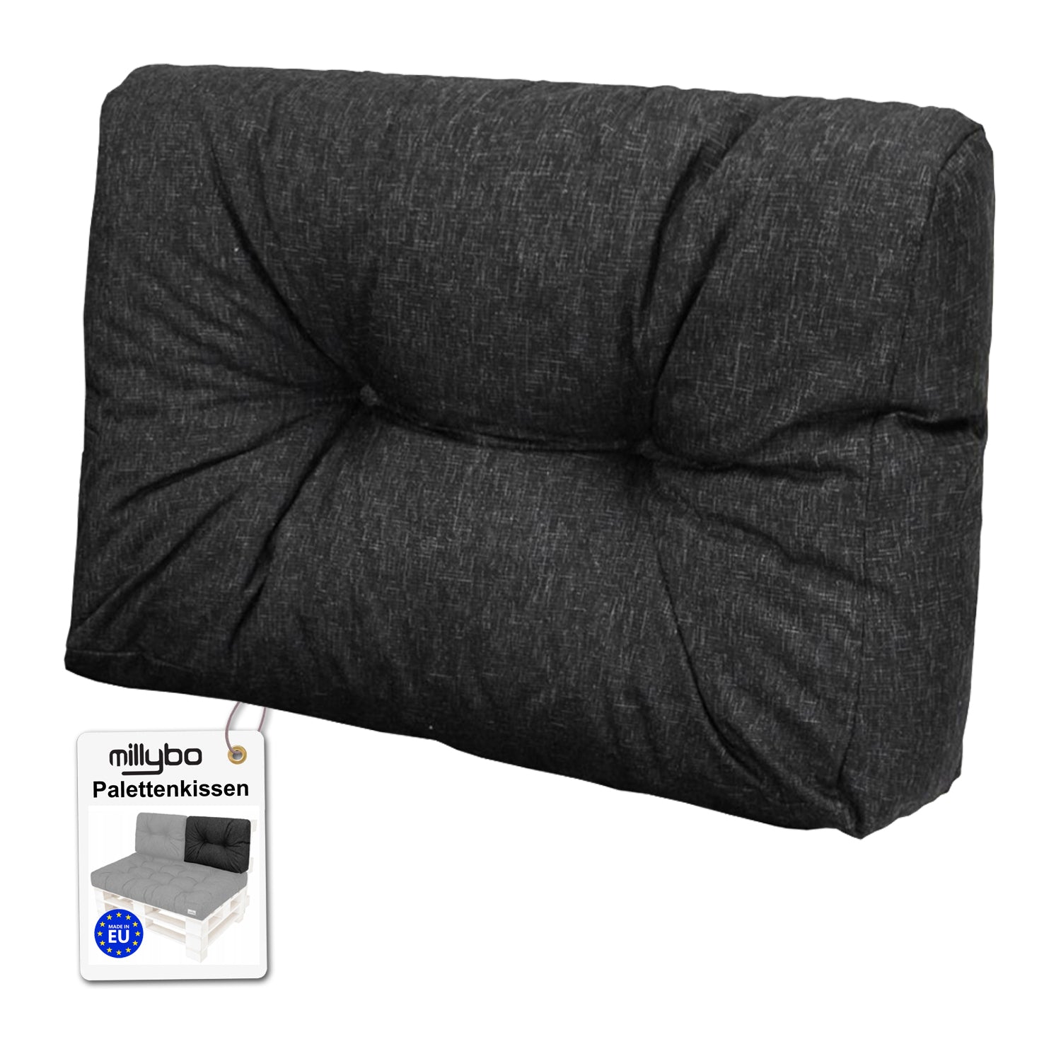 MILLYBO Palettenkissen Rückenlehne 60x40 cm LEO – Outdoor Gartenkissen - Schwarz