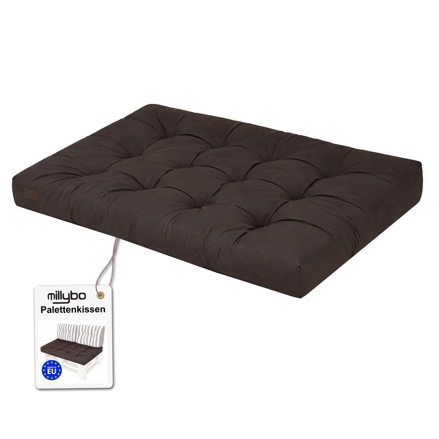 MILLYBO Palettenkissen LEO 120x80 cm – Gartenkissen, Sitzmatratze 12 cm dick - Braun