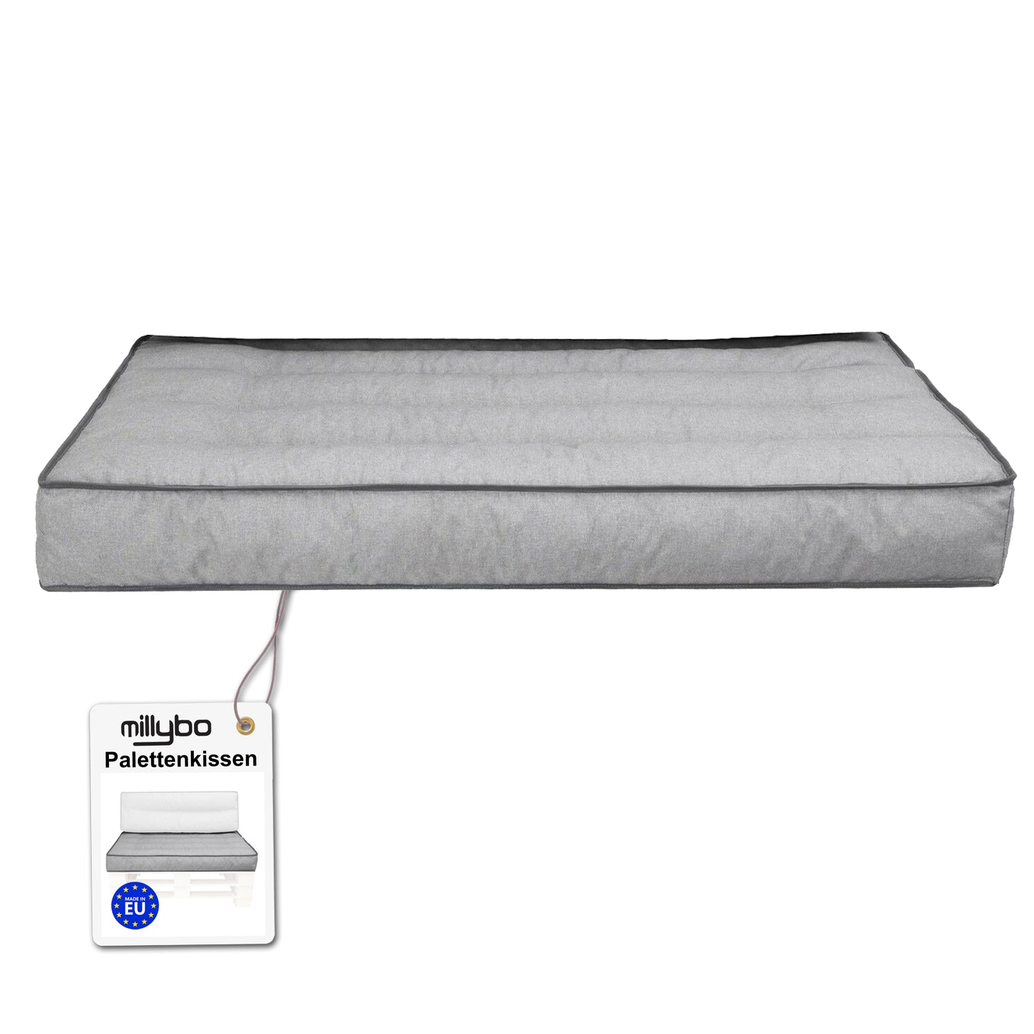 MILLYBO Palettenkissen TOMEK 120x80 cm – Gartenkissen, Sitzmatratze 12 cm dick - Hellgrau