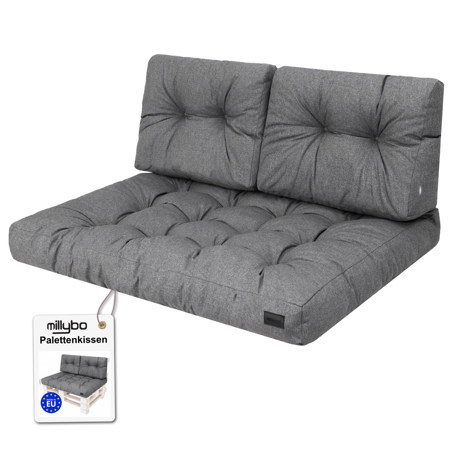 MILLYBO Palettenkissen LEO Set 1+2 Graphit – Komfort & Stil für deinen Garten