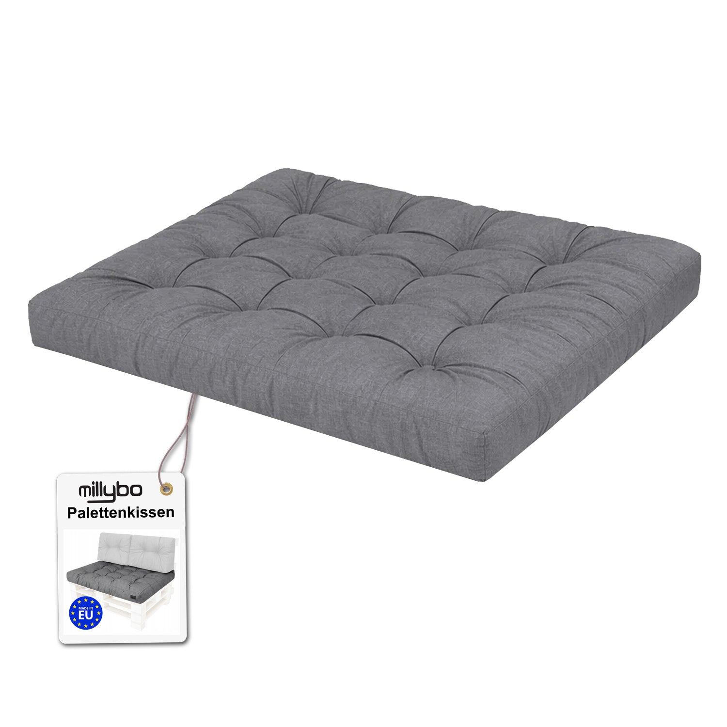 MILLYBO Palettenkissen LEO 120x80 cm – Gartenkissen, Sitzmatratze 12 cm dick - Graphit