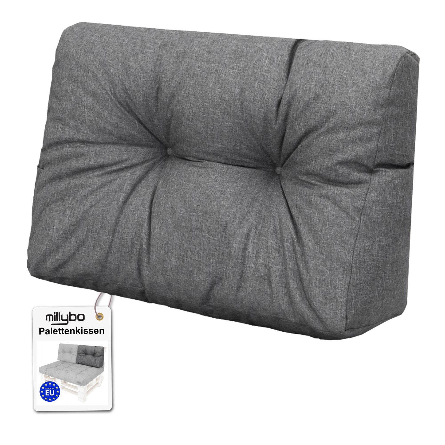 MILLYBO Palettenkissen Rückenlehne 60x40 cm LEO – Outdoor Gartenkissen - Graphit