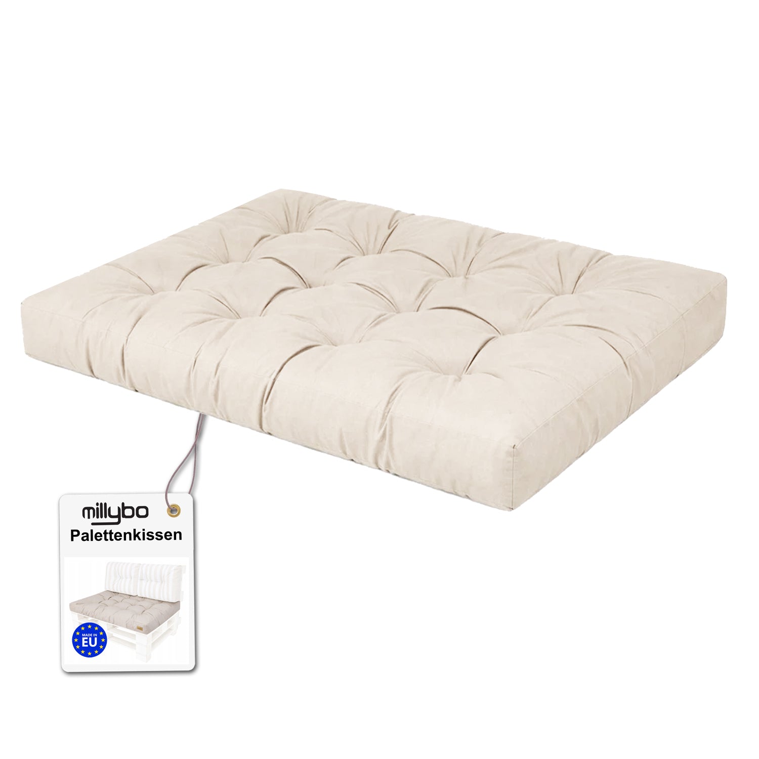 MILLYBO Palettenkissen LEO 120x80 cm – Gartenkissen, Sitzmatratze 12 cm dick - Ecru