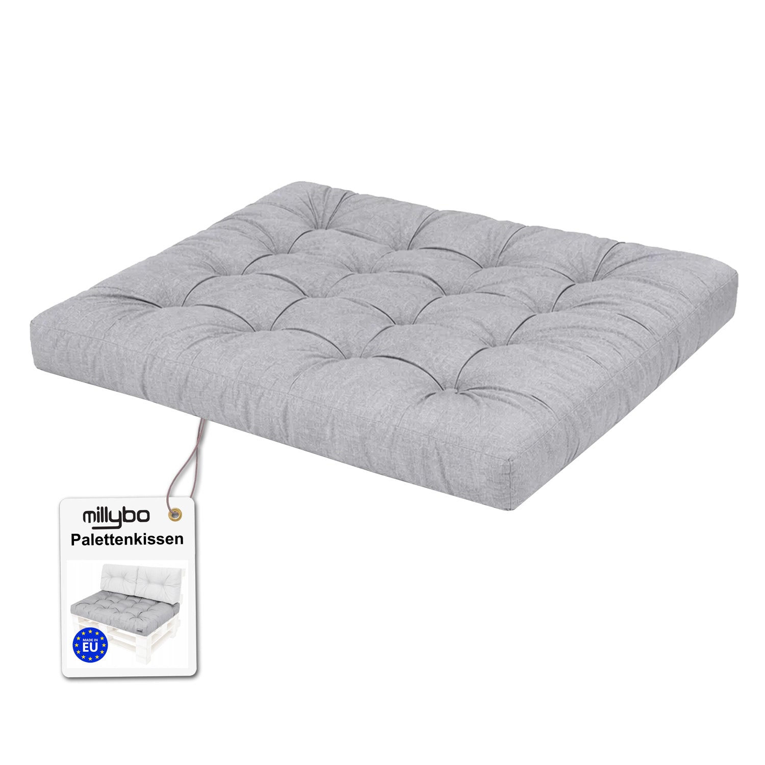 MILLYBO Palettenkissen LEO 120x80 cm – Gartenkissen, Sitzmatratze 12 cm dick - Hellgrau
