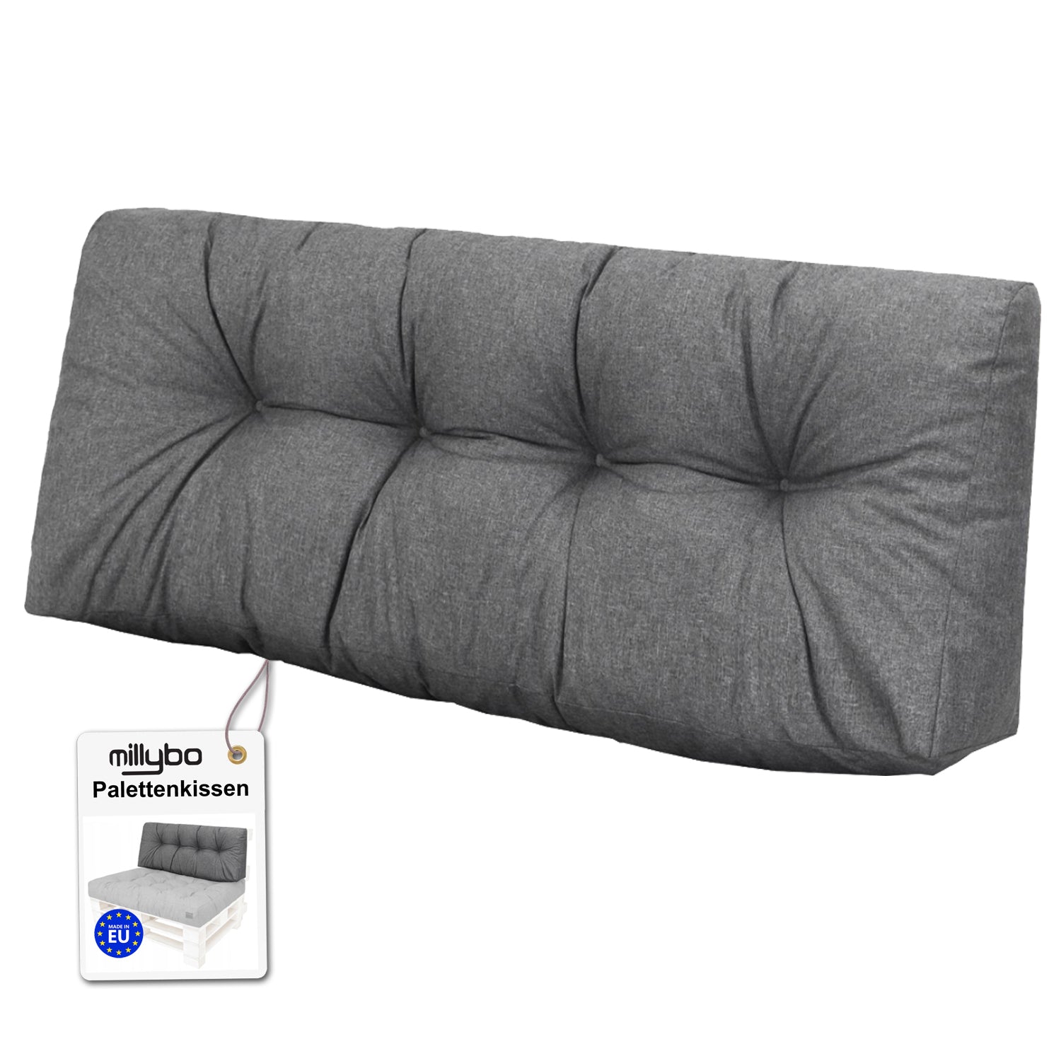 MILLYBO Palettenkissen Rückenlehne 120x40 cm LEO – Outdoor Gartenkissen - Graphit