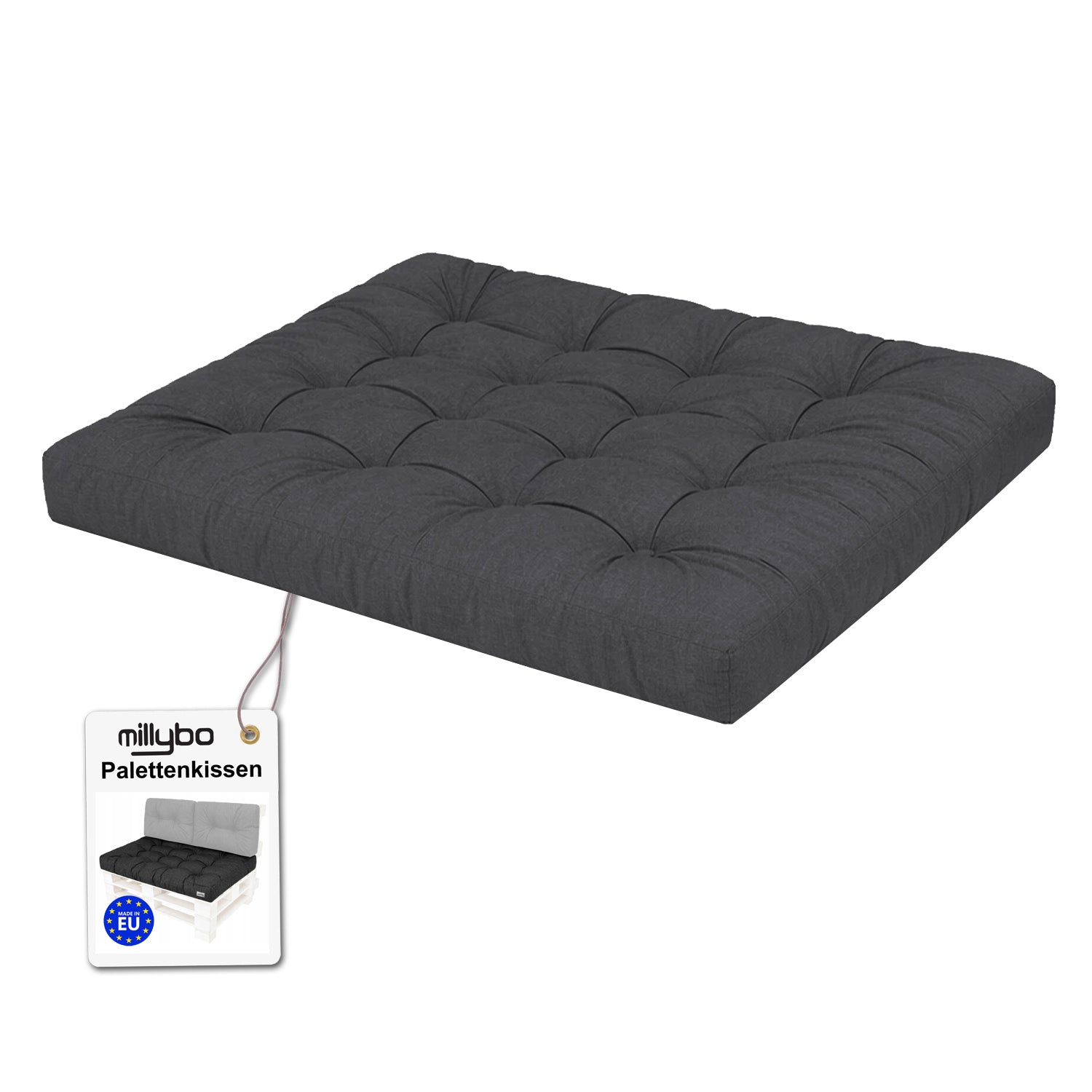 MILLYBO Palettenkissen LEO 120x80 cm – Gartenkissen, Sitzmatratze 12 cm dick - Schwarz