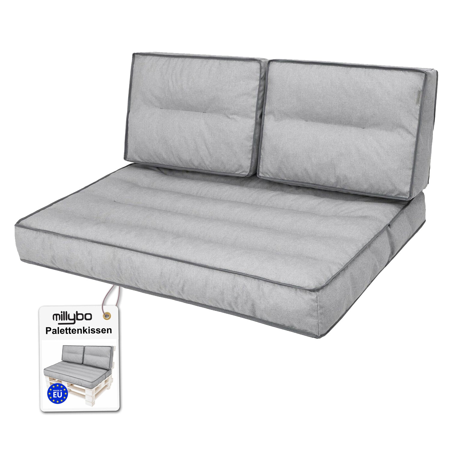 MILLYBO Palettenkissen TOMEK  Set 2+1 Hellgrau – Komfort & Stil für deinen Garten