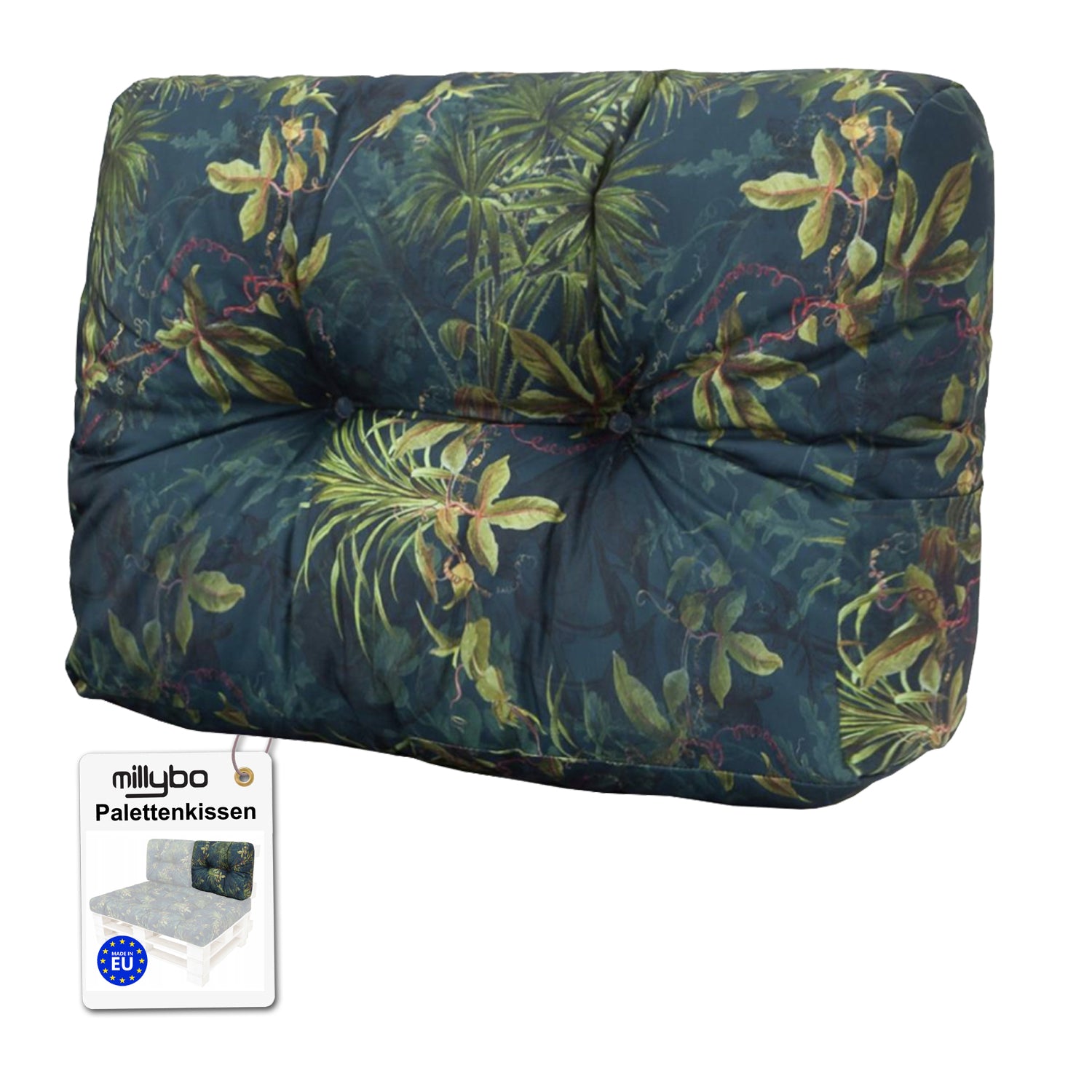 MILLYBO Palettenkissen Rückenlehne 60x40 cm LEO – Outdoor Gartenkissen - Grüne Wiese