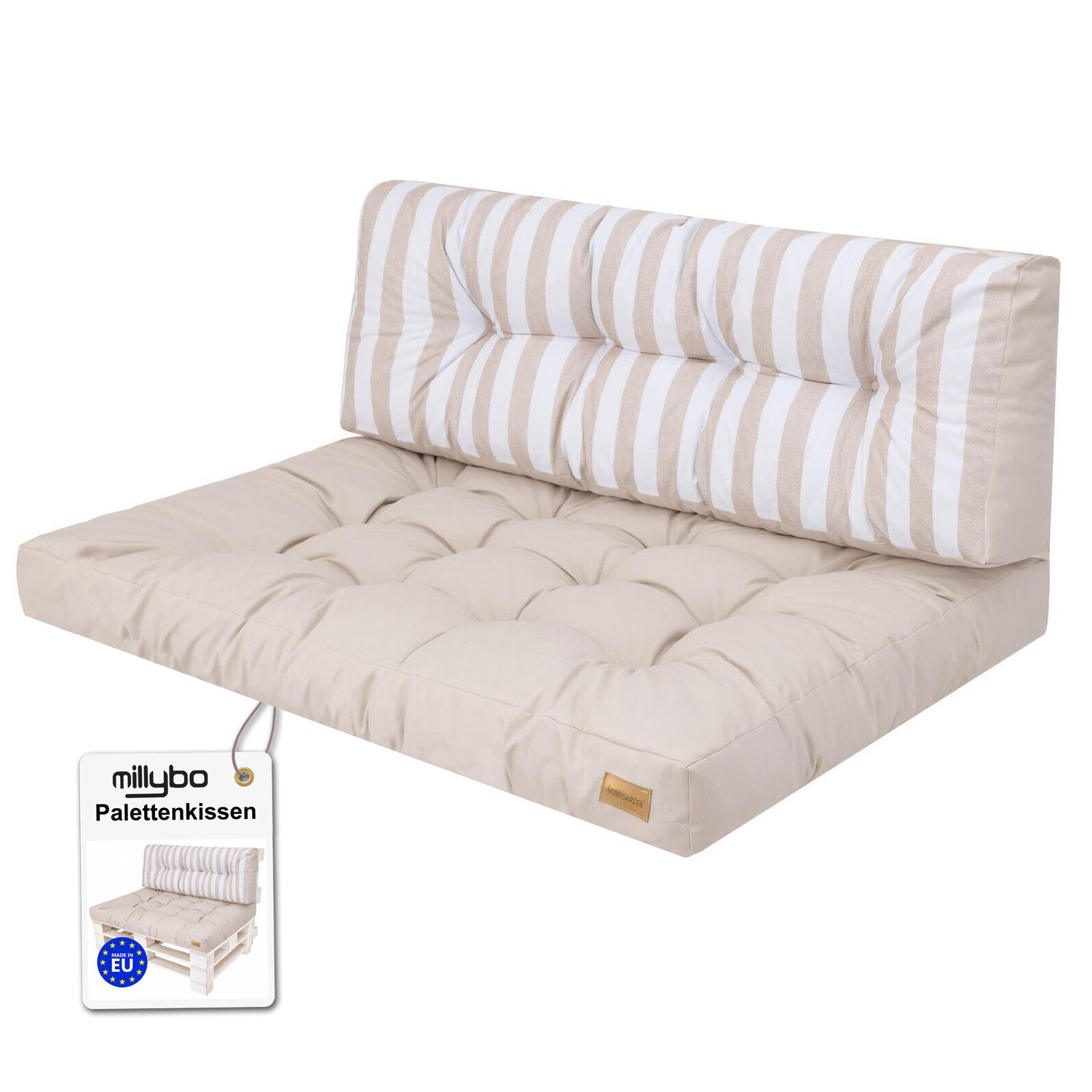 MILLYBO Palettenkissen LEO Set 1+1 Ecru/Streifen – Komfort & Stil für deinen Garten