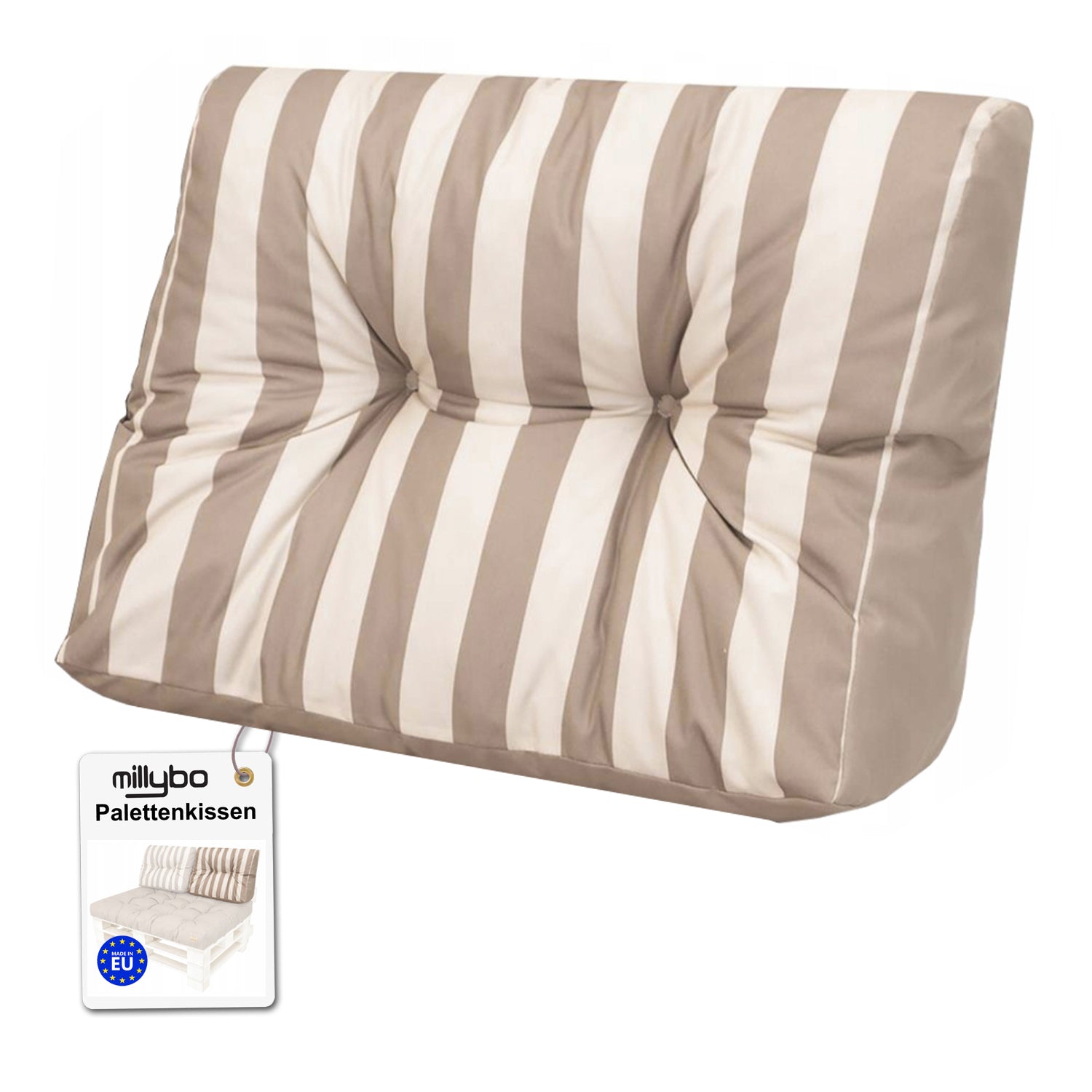 MILLYBO Palettenkissen Rückenlehne 60x40 cm LEO – Outdoor Gartenkissen - Beige/Streifen