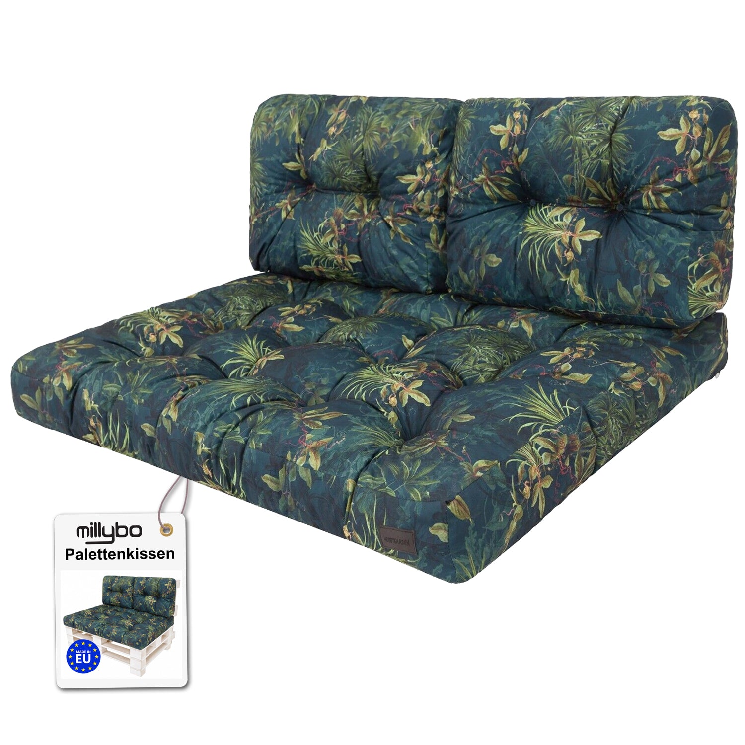 MILLYBO Palettenkissen LEO Set 1+2 Grüne Wiese – Komfort & Stil für deinen Garten