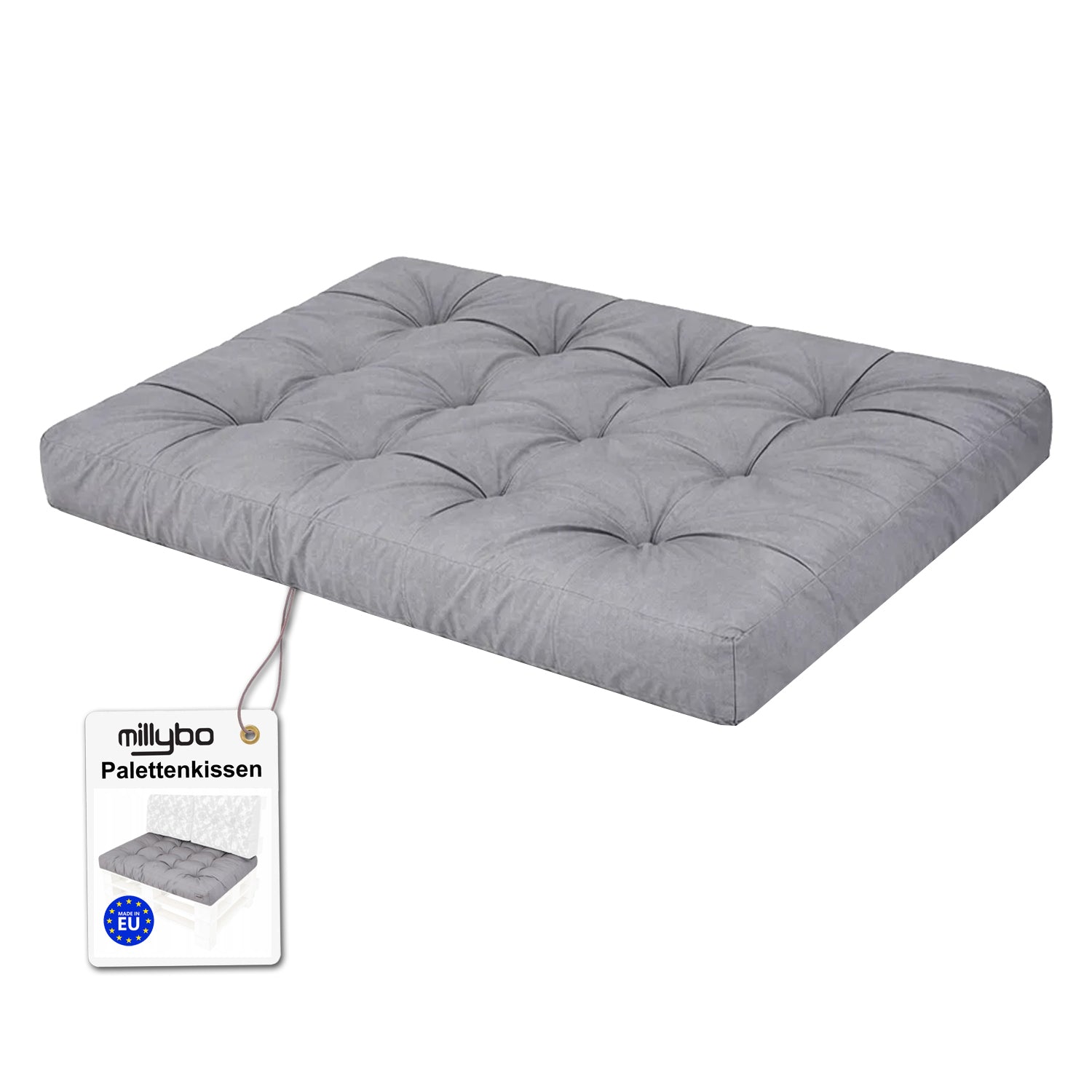 MILLYBO Palettenkissen LEO 120x80 cm – Gartenkissen, Sitzmatratze 12 cm dick - Hellgrau Oxfrod