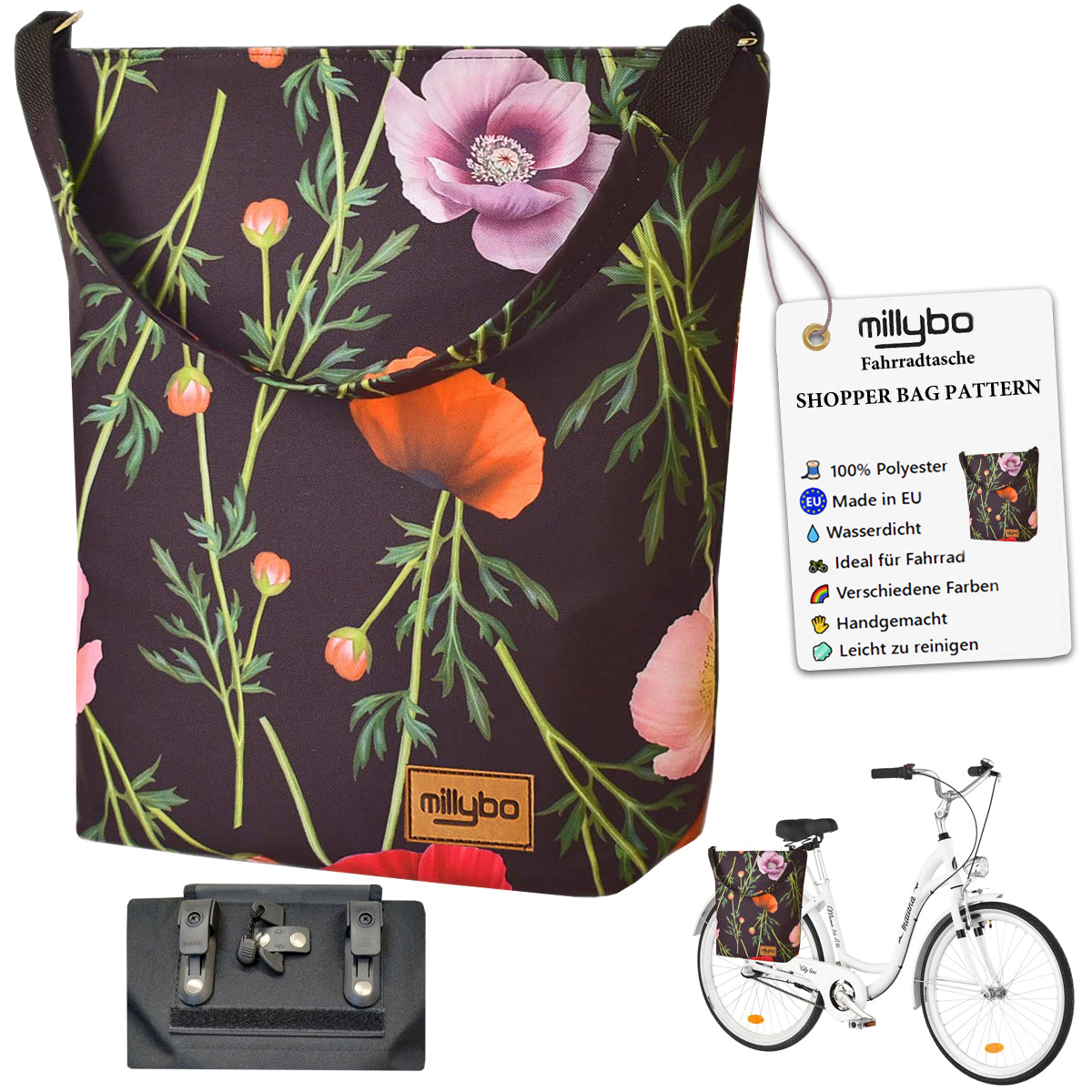 MILLYBO SHOPPER BAG Stylische Fahrradtasche für Gepäckträger 18L - 400.003