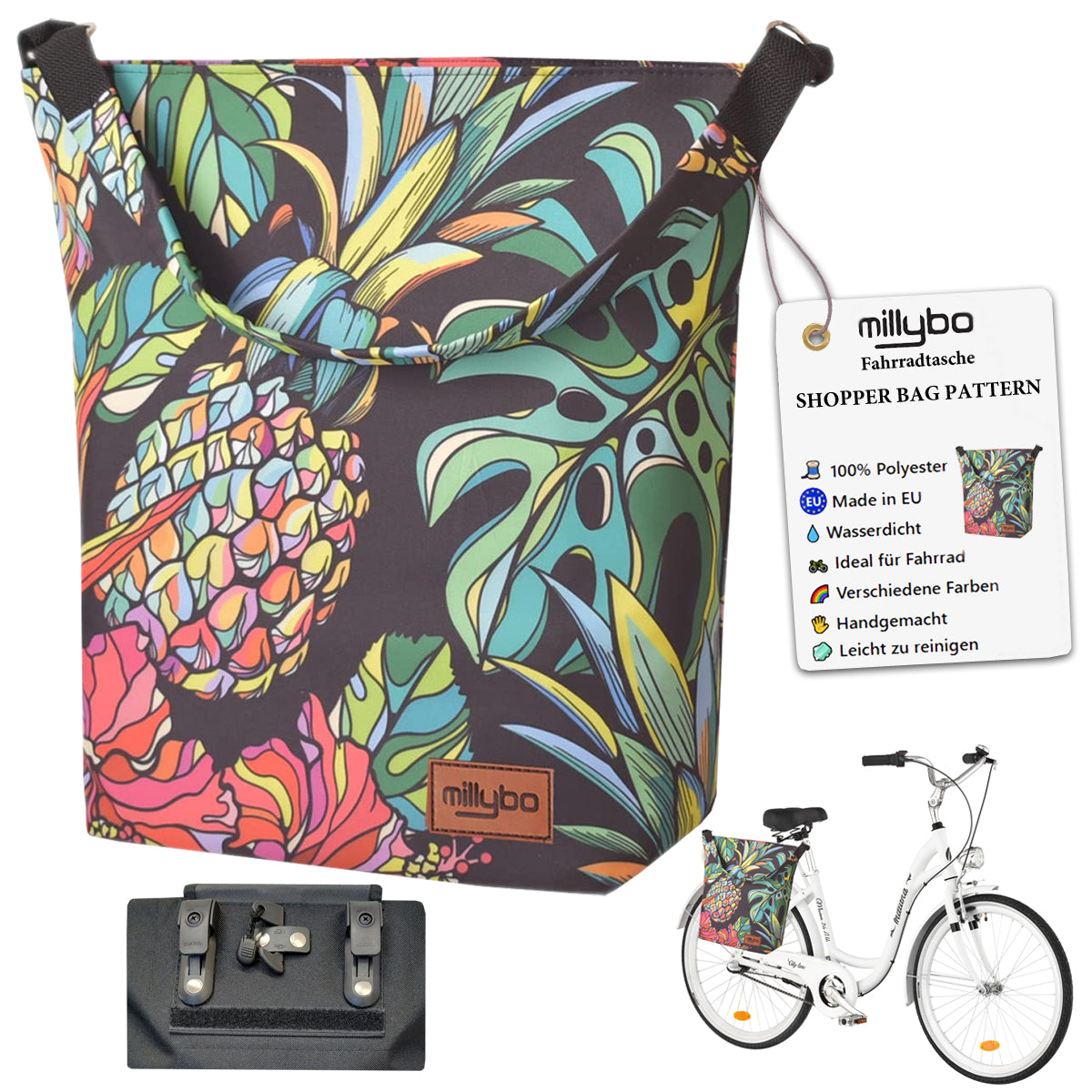 MILLYBO SHOPPER BAG Stylische Fahrradtasche für Gepäckträger 18L - 400.001