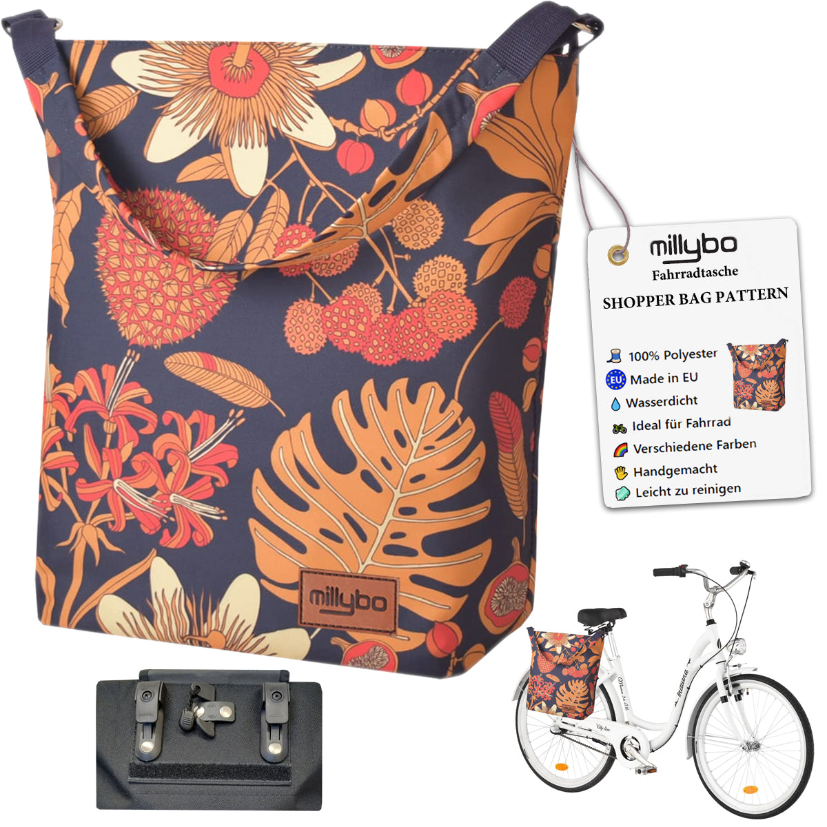 MILLYBO SHOPPER BAG Stylische Fahrradtasche für Gepäckträger 18L - 400.005
