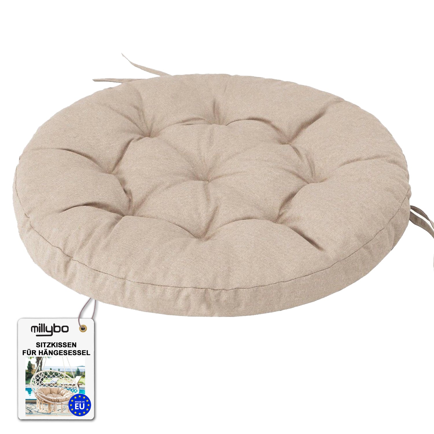 MILLYBO Schaukelkissen 65 cm STORK – Hängeschaukelkissen rund Gartenkissen - Beige