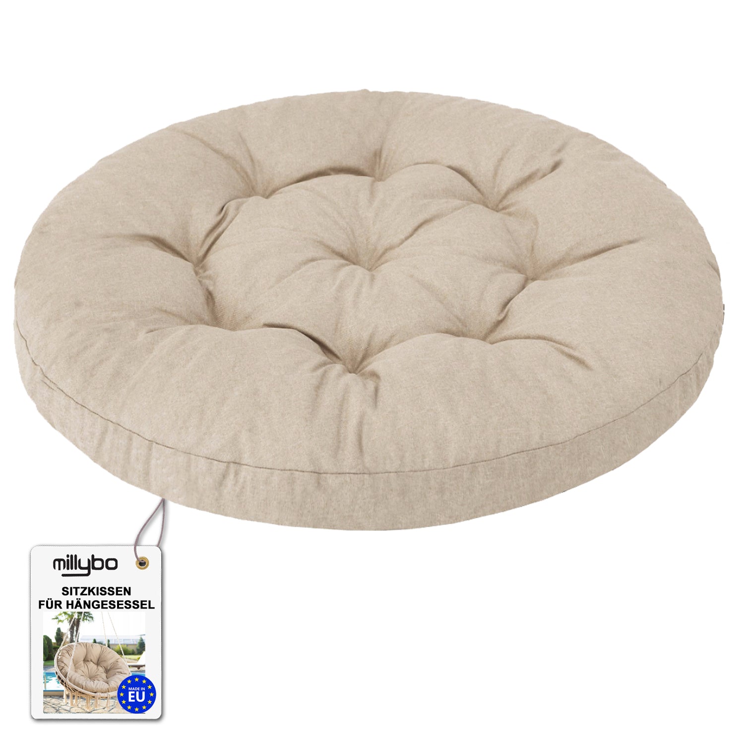 MILLYBO Schaukelkissen 92 cm STORK – Hängeschaukelkissen rund Gartenkissen - Beige