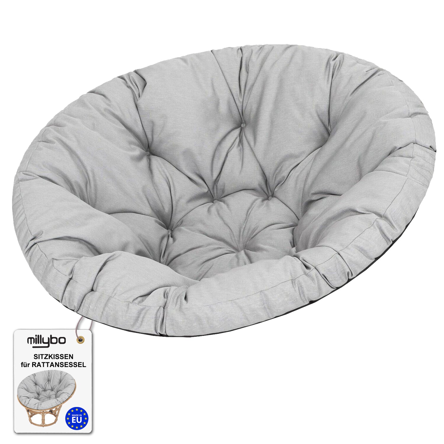 MILLYBO Papasan Sitzkissen SOA 114 cm – Polster Auflage für Rattansessel, Hängesessel & Schaukel: Hellgrau