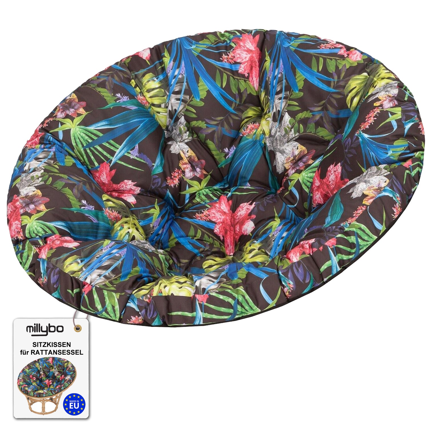 MILLYBO Papasan Sitzkissen SOA 114 cm – Polster Auflage für Rattansessel, Hängesessel & Schaukel: Bunte Blätter