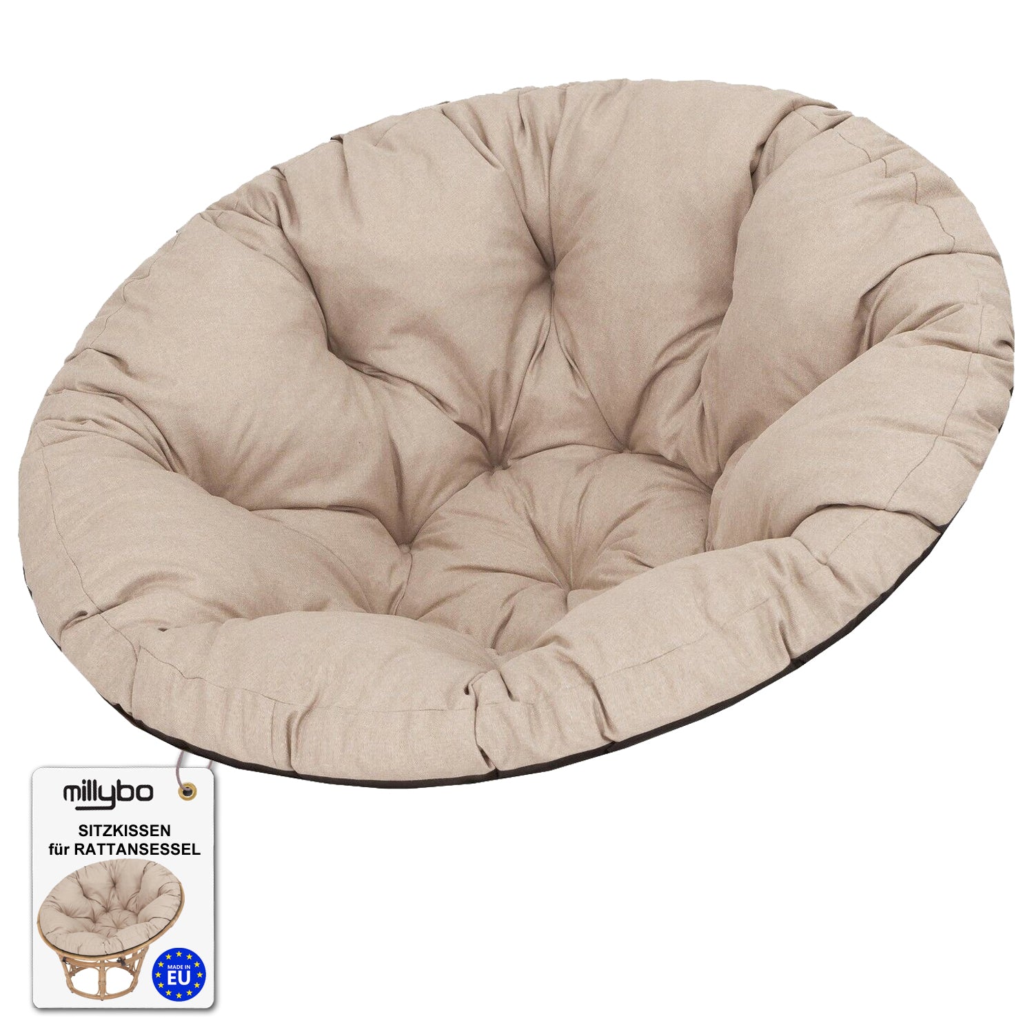 MILLYBO Papasan Sitzkissen SOA 114 cm – Polster Auflage für Rattansessel, Hängesessel & Schaukel: Beige