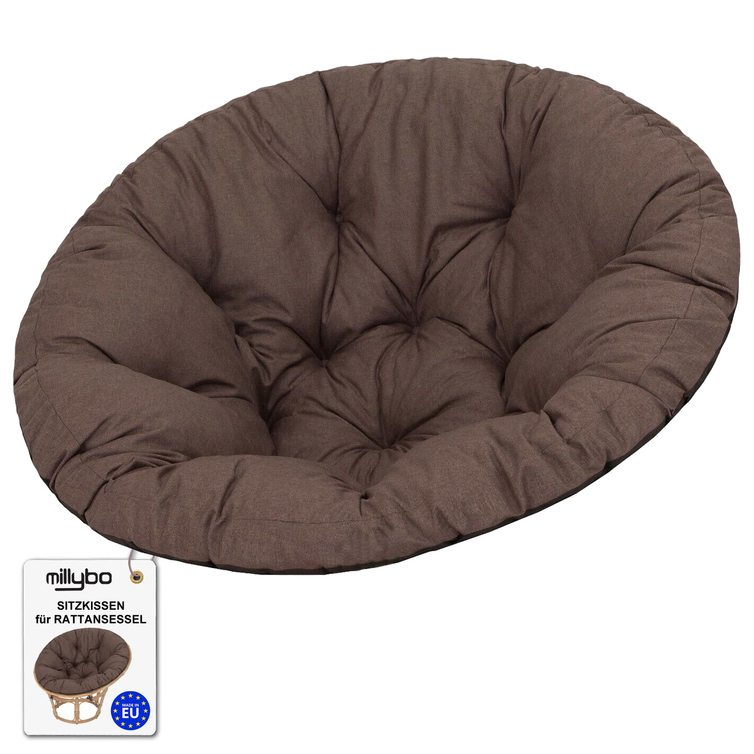 MILLYBO Papasan Sitzkissen SOA 114 cm – Polster Auflage für Rattansessel, Hängesessel & Schaukel: Braun