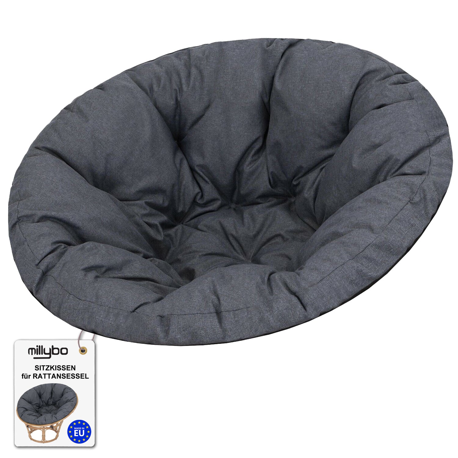 MILLYBO Papasan Sitzkissen SOA 114 cm – Polster Auflage für Rattansessel, Hängesessel & Schaukel: Dunkelblau