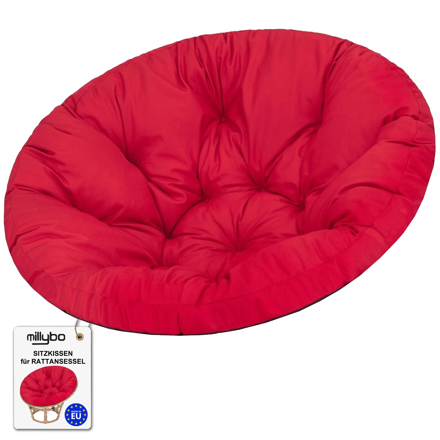 MILLYBO Papasan Sitzkissen SOA 114 cm – Polster Auflage für Rattansessel, Hängesessel & Schaukel: Rot