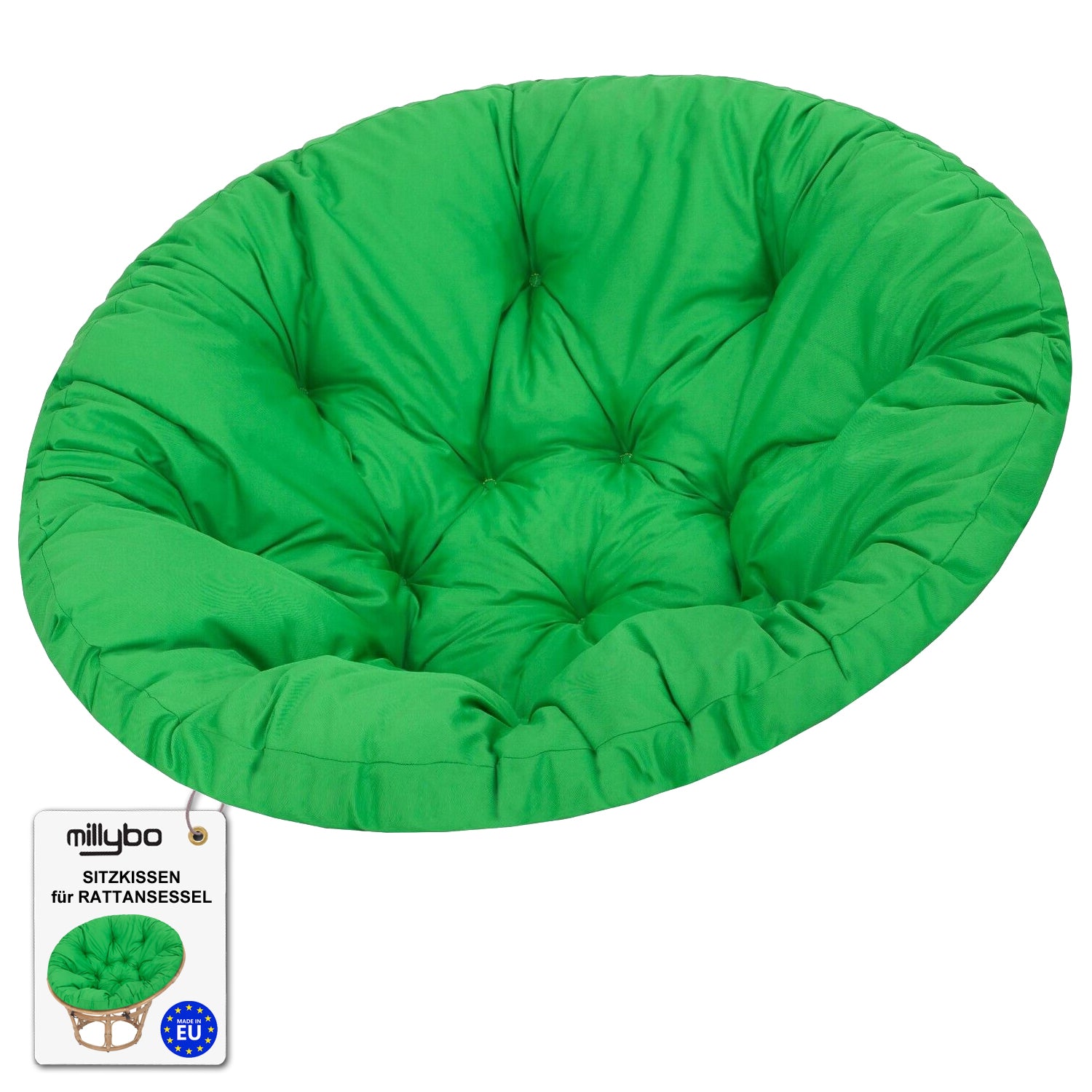 MILLYBO Papasan Sitzkissen SOA 114 cm – Polster Auflage für Rattansessel, Hängesessel & Schaukel: Grün