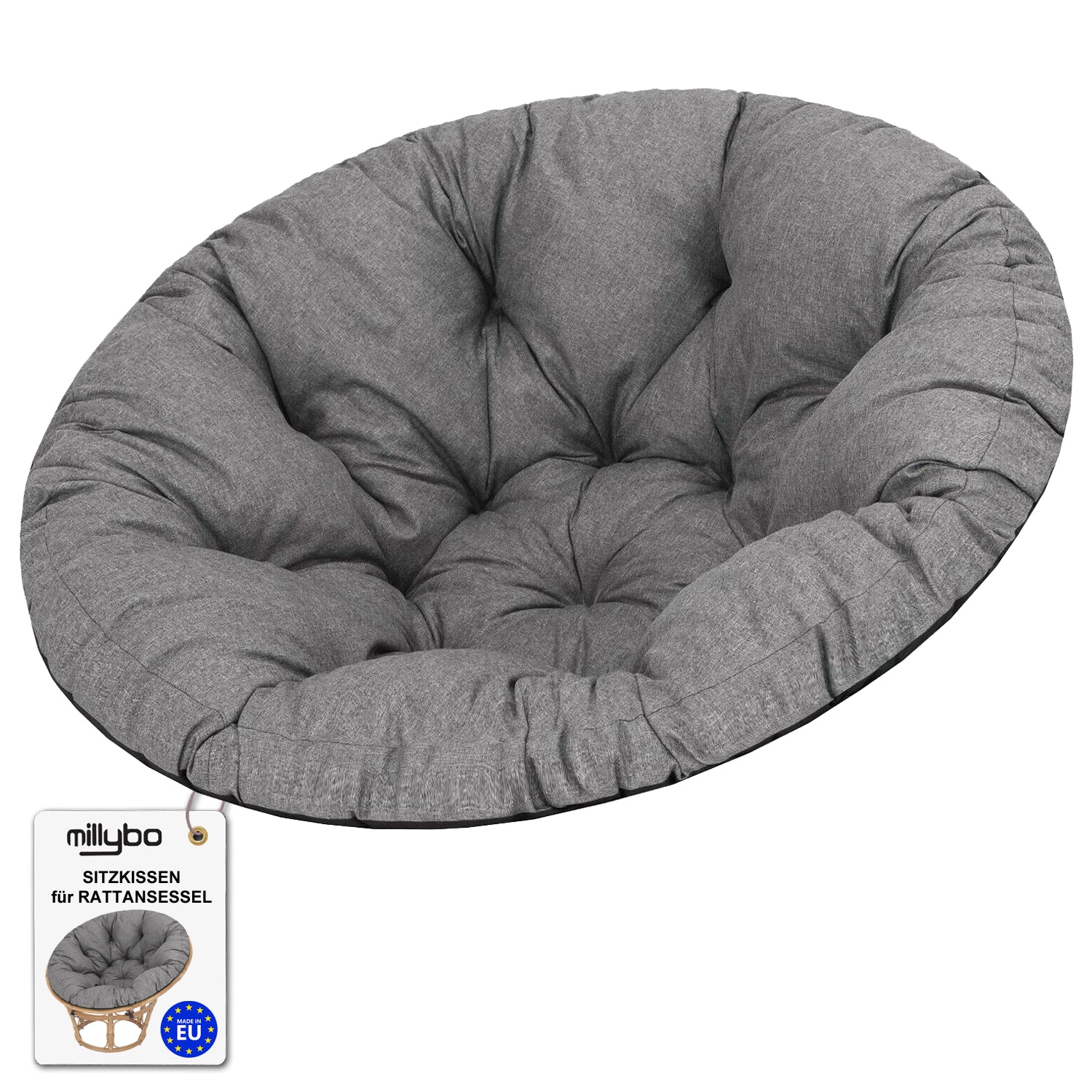 MILLYBO Papasan Sitzkissen SOA 114 cm – Polster Auflage für Rattansessel, Hängesessel & Schaukel: Graphit