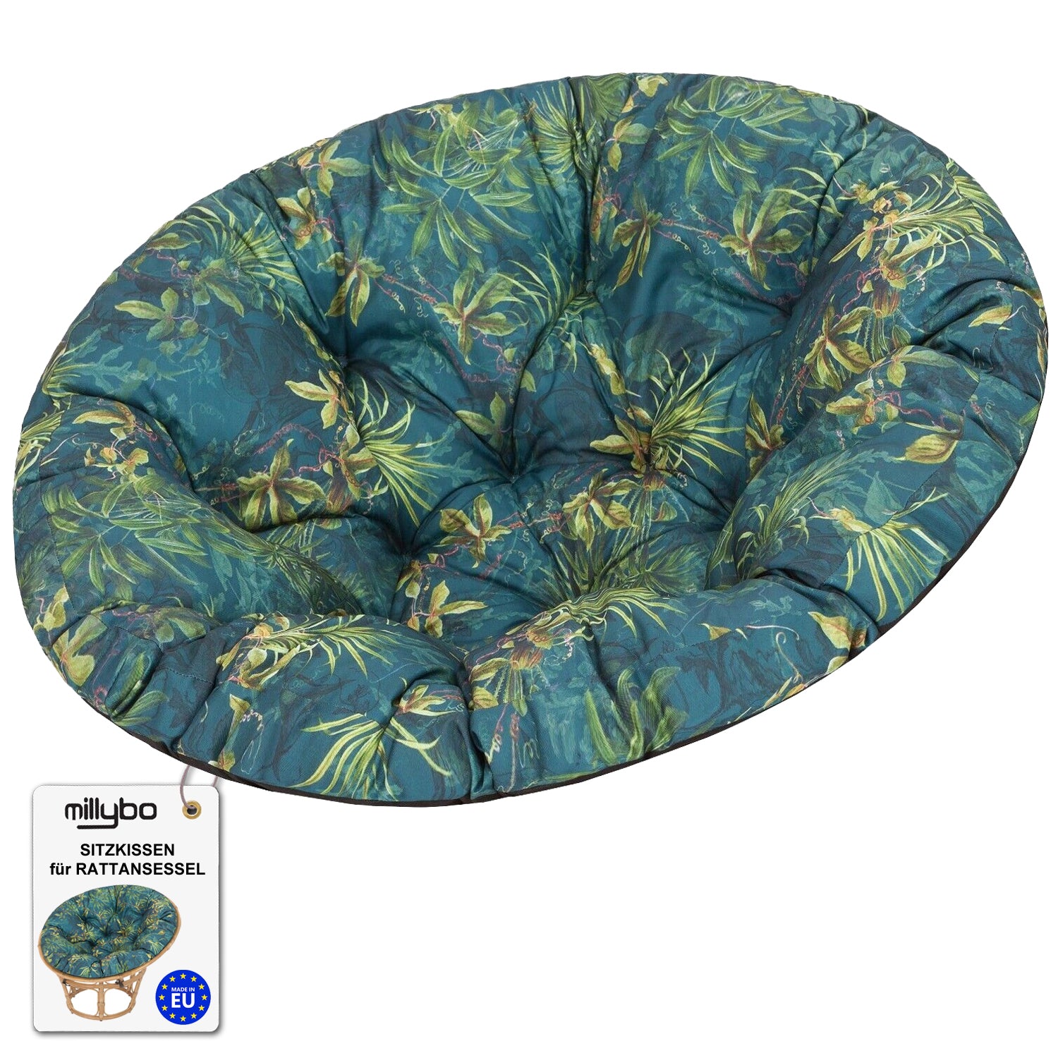 MILLYBO Papasan Sitzkissen SOA 114 cm – Polster Auflage für Rattansessel, Hängesessel & Schaukel: Grüne Wiese