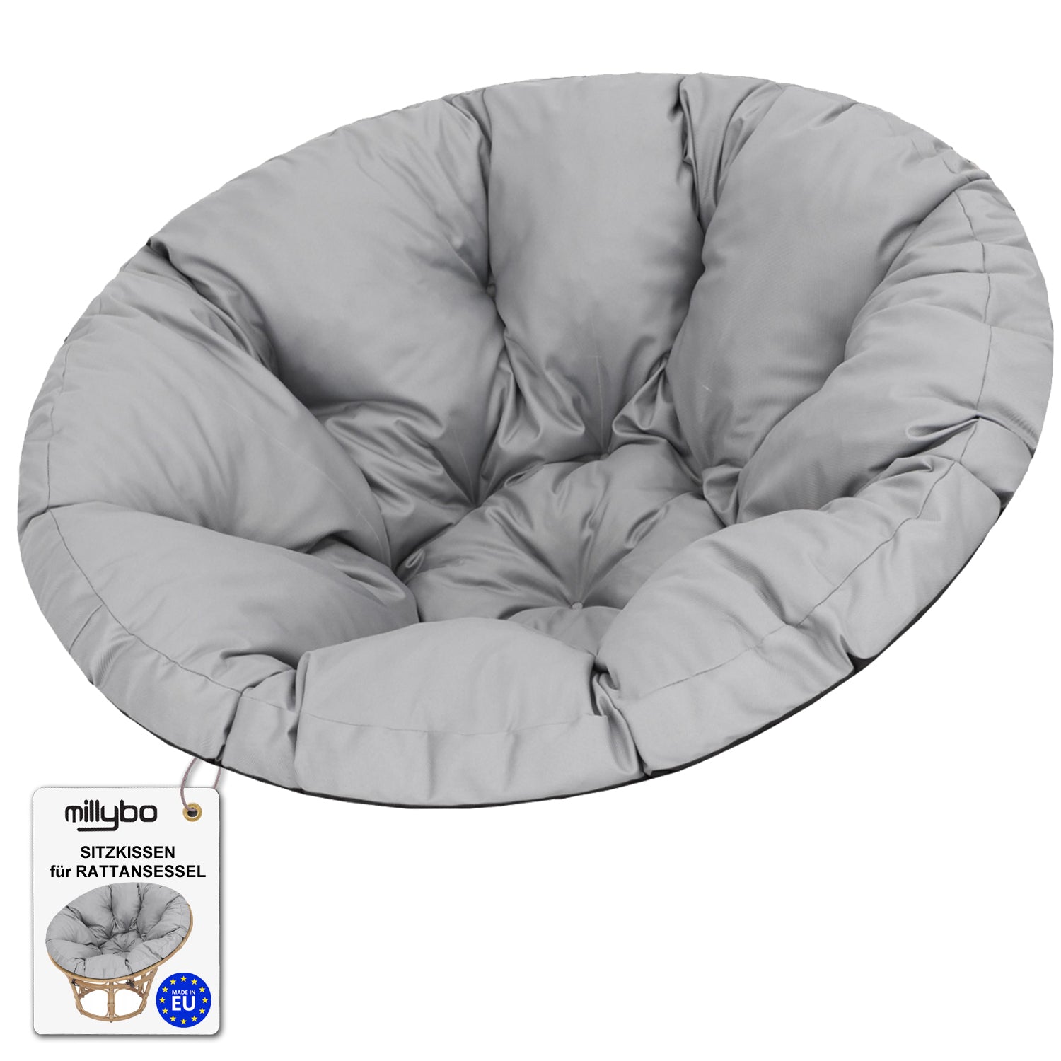 MILLYBO Papasan Sitzkissen SOA 114 cm – Polster Auflage für Rattansessel, Hängesessel & Schaukel: Grau