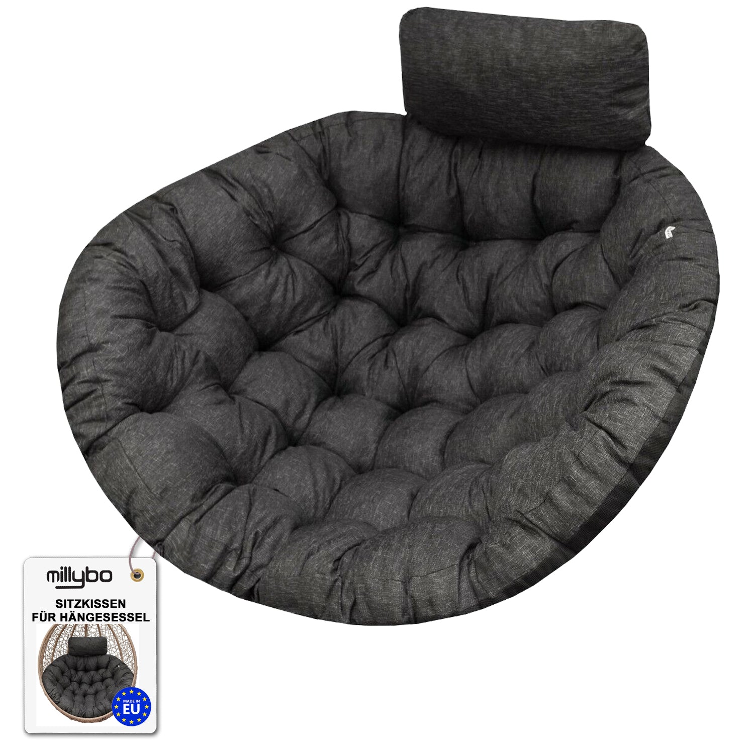 MILLYBO Sitzkissen für Hängesessel & Hängeschaukel  MOON Cocoon Kissen - Schwarz