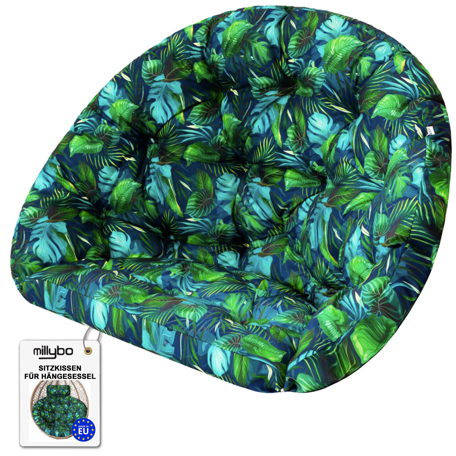 MILLYBO Sitzkissen für Hängesessel & Hängeschaukel  LUNA Cocoon Kissen - Blaues Blätter