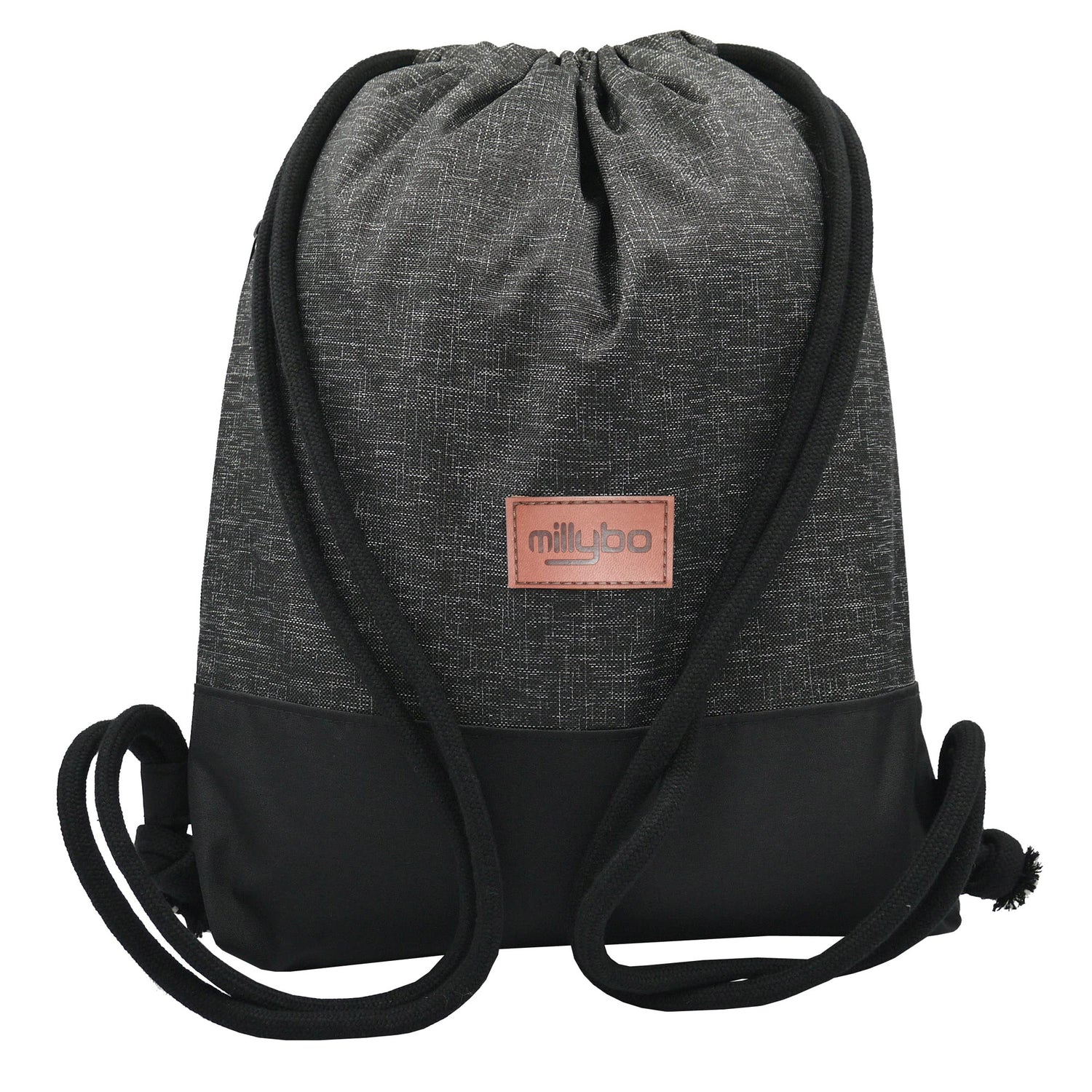 MILLYBO SACCO Beutelrucksack in Leinenoptik – Turnbeutel aus Polyester Schwarz