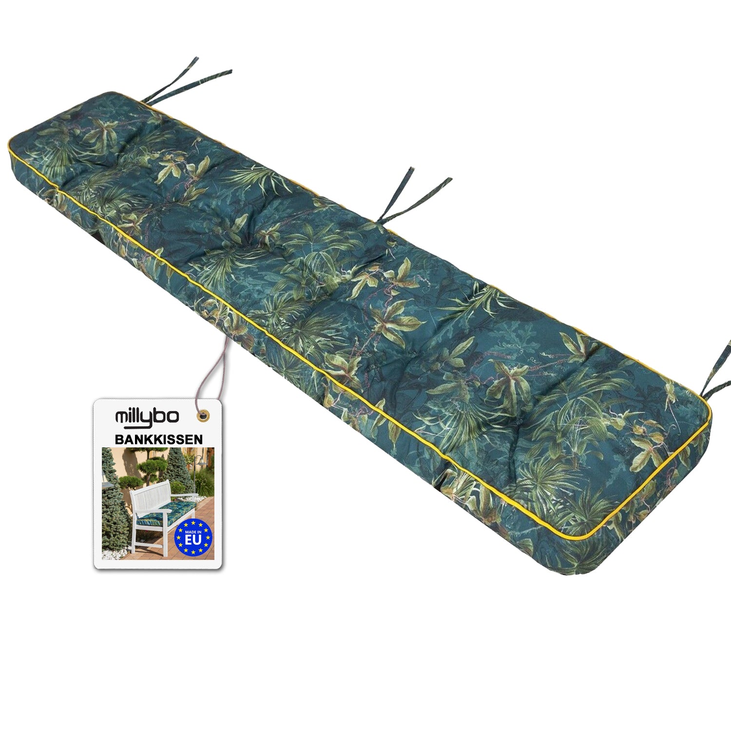 MILLYBO Bankkissen 40 cm ETNA – Gartenbank Auflage Bankpolster für Gartenmöbel & Schaukel (120/150/180 cm) - Grüne Wiese