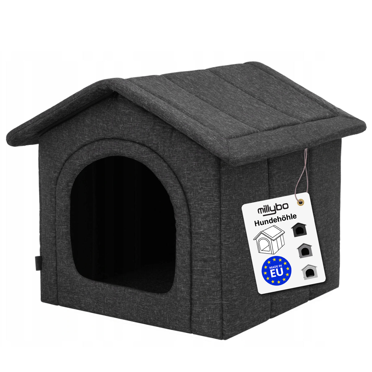 MILLYBO Textiles Hundehaus – Weiche Hundehöhle für maximalen Komfort   - Ökoleinen Schwarz