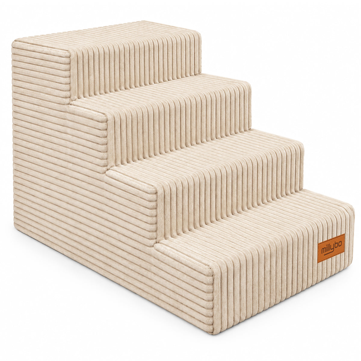 MILLYBO Hundetreppe aus Cord – Haustiertreppe für Hunde & Katzen, 4-stufig, abnehmbarer Bezug: Beige